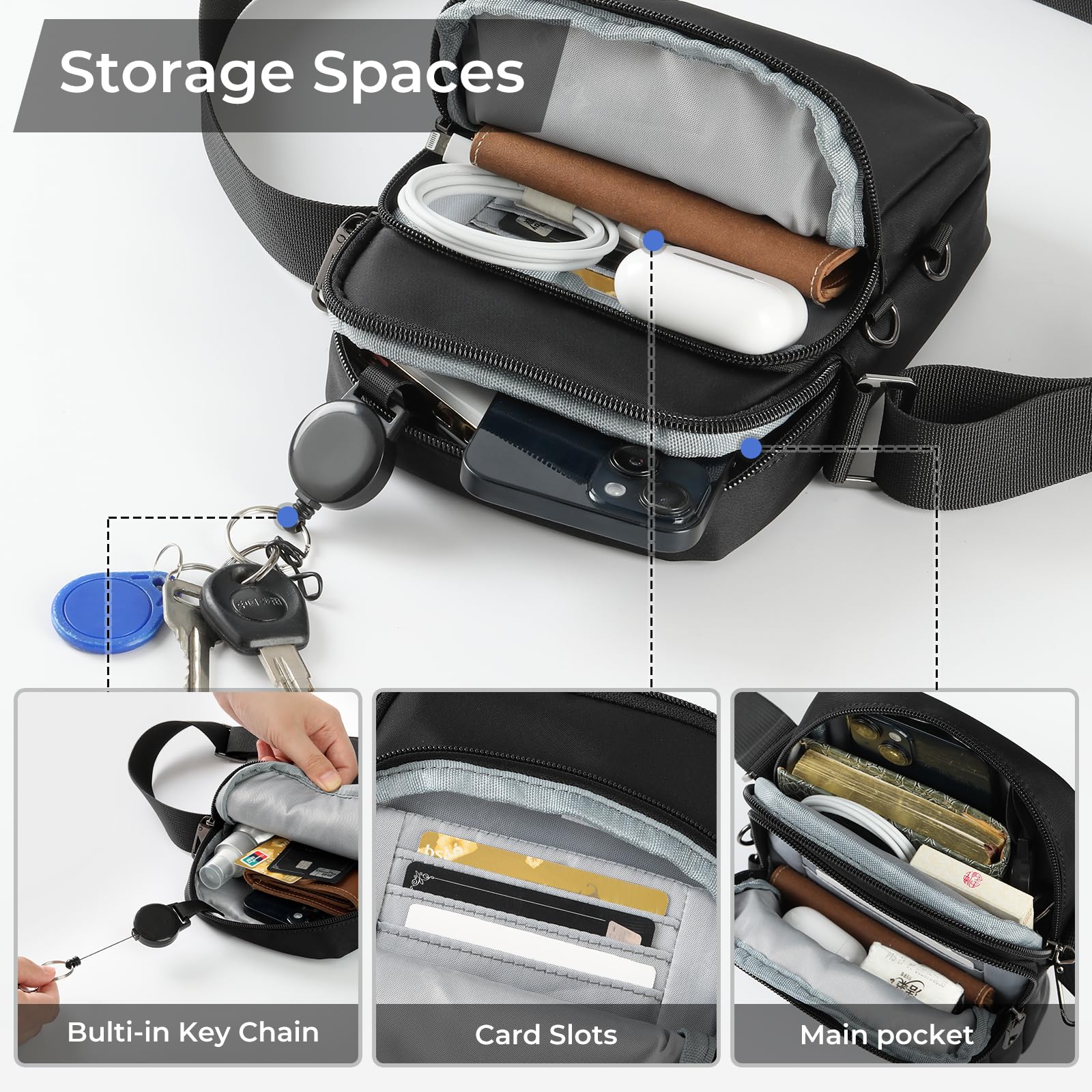 Sac Bandoulière Hommes - Petit Sacoche Bandoulière avec Reißverschluss Lock & RFID-Blockierung, Shoulder Bag Étanch pour Usage Quotidien Voyage Randonnée et Sports