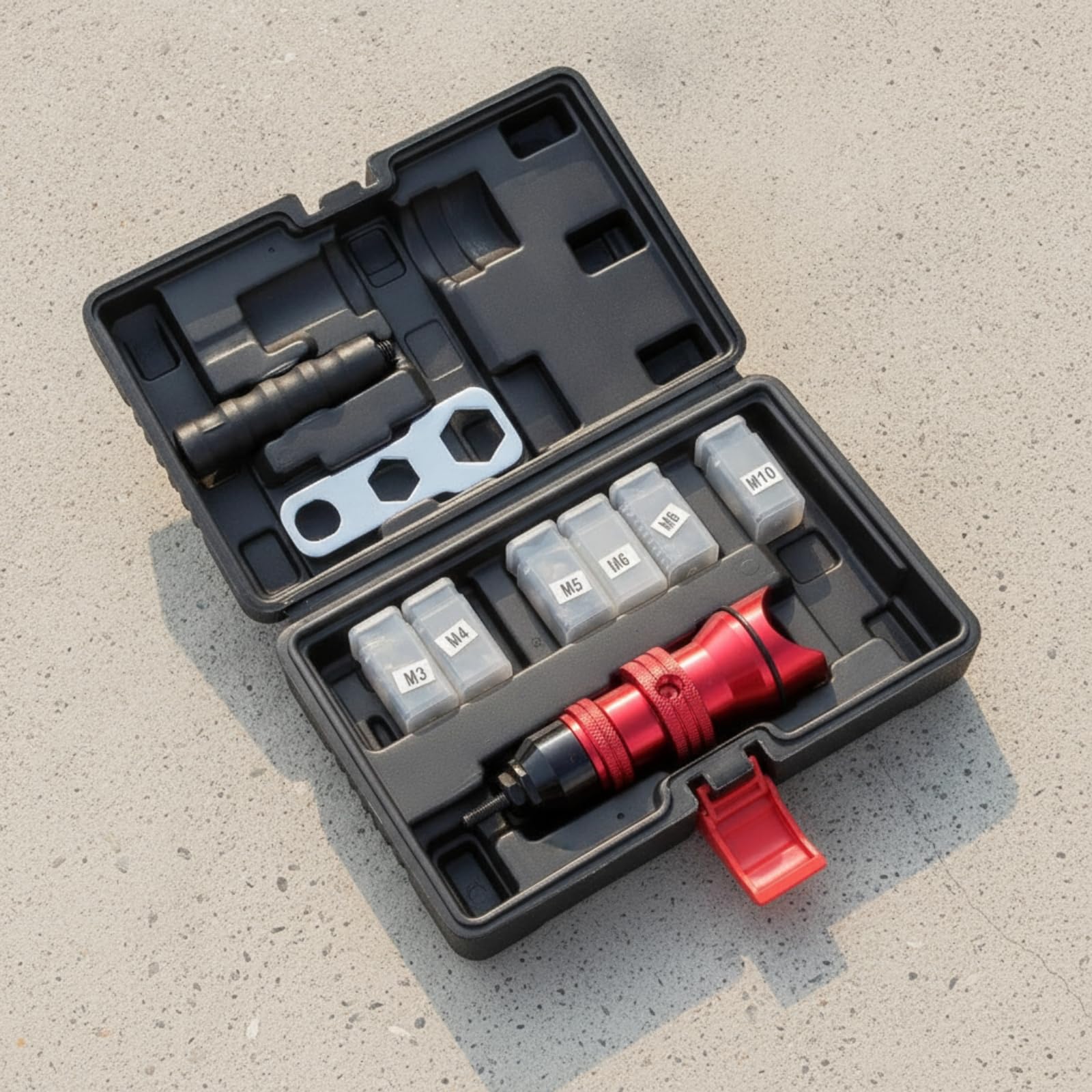 harayaa Adattatore Rivetti Elettrico Kit Rivettatrice per Trapano Testa Conversione Set Rivetti Multiple Misure Chiave Piastra Multi Foro Corpo in Alluminio