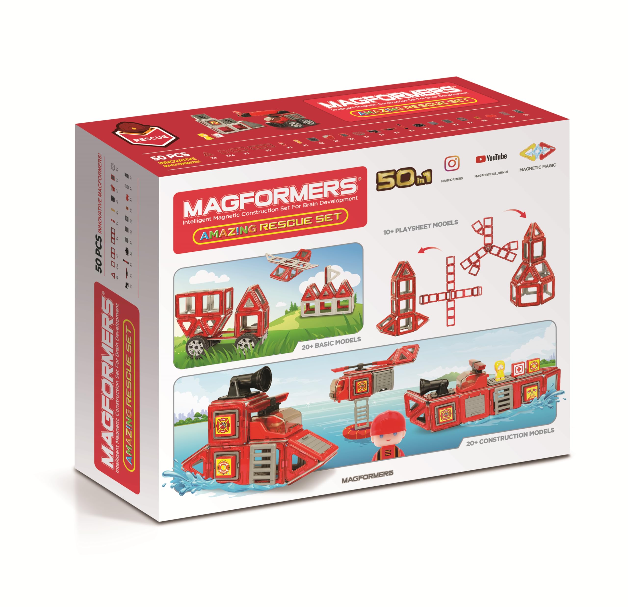 MAGFORMERS GmbH 278-56 Magformers Amazing Rescue Set 50T, kolorowy, od 36 miesięcy