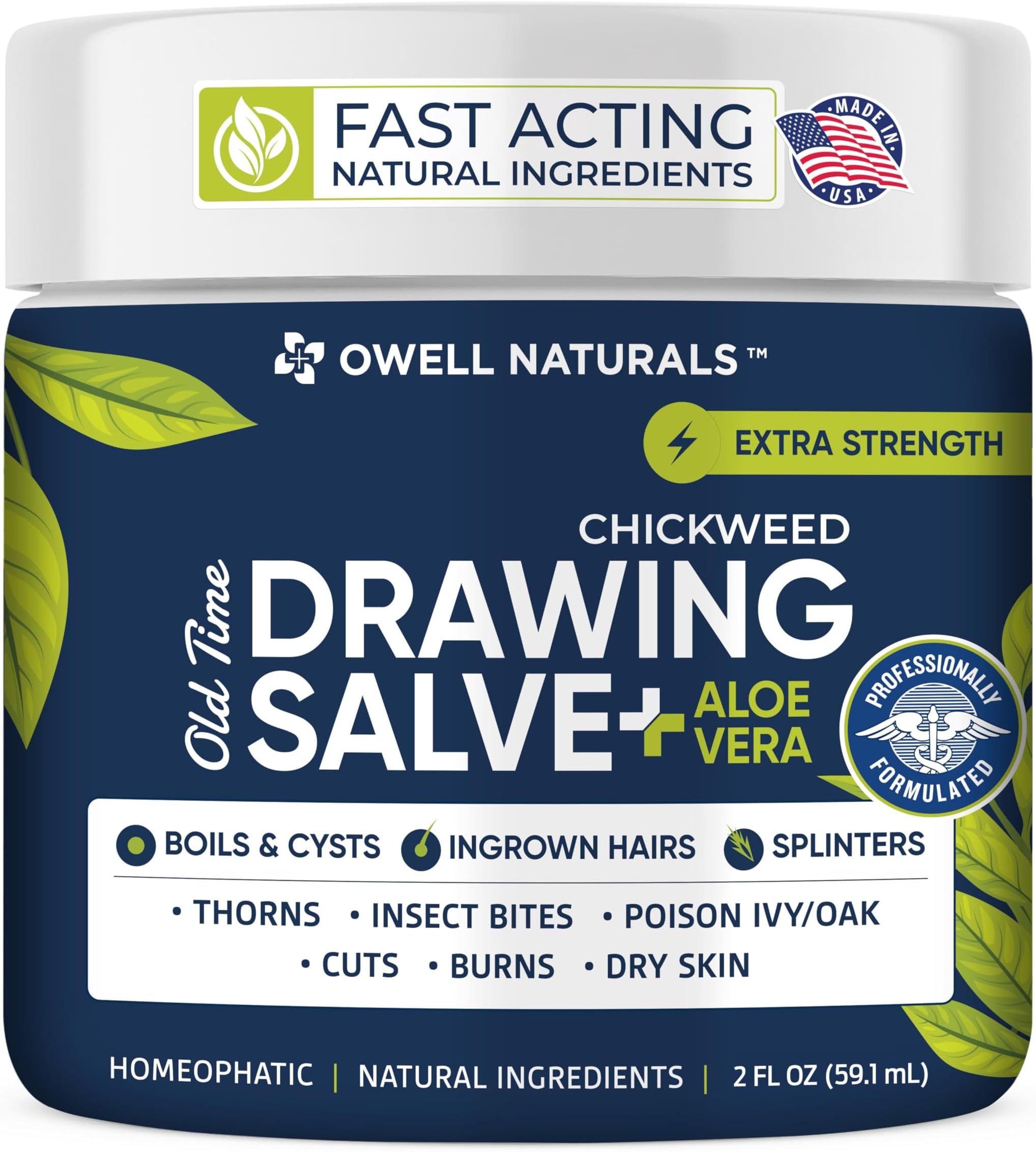 Chickweed Drawing Salve Aloe Vera, Multipurpose Ointment for Boil Removal, Bump, Cyst, Splinters, Poison Ivy, Skin Irritations, Burns, Minor Cuts, Dry Skin, Mosquito Itching, 2 oz