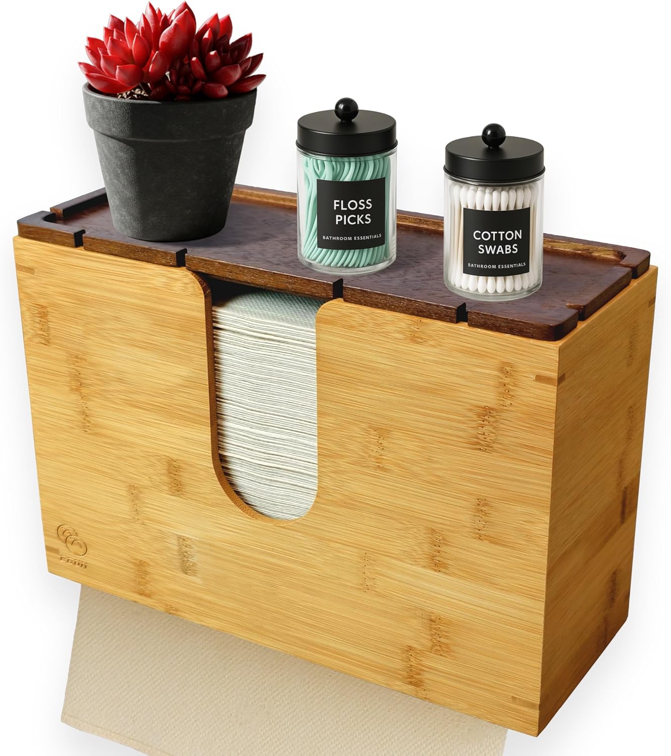 eBun Bamboo Paper Towel Holder for Multifold, Cfold, Trifold, Zfold Towels – Wall Mount or Countertop Paper Hand Dispenser with Removable Lid Tray, Modern Rustic Design for Kitchen, Bathroom & Office