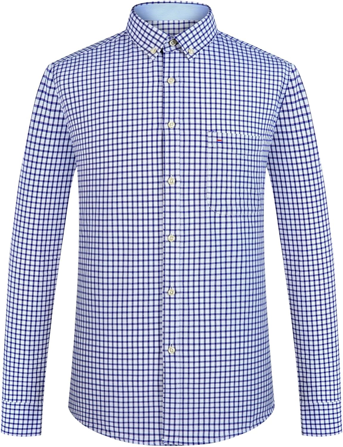 Men's Plaid Oxford Button-Down Shirts with Pocket Spring Fall Long Sleeve Work Casual Menswear Clothing