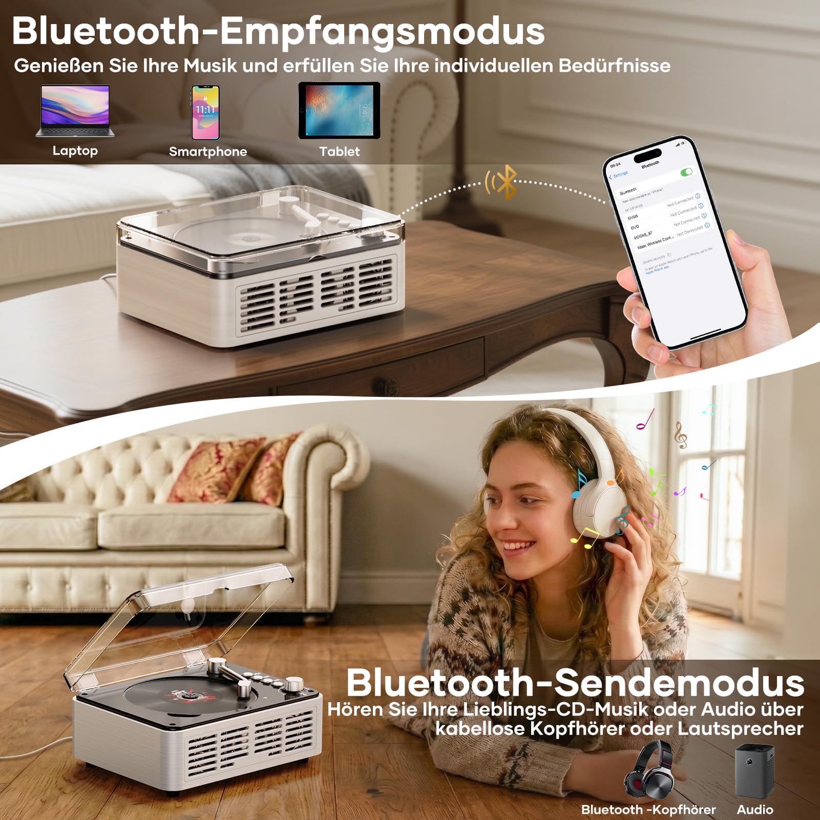 Przenośny odtwarzacz CD Bluetooth z pilotem zdalnego sterowania – Timzeit Desktop Retro CD odtwarzacz CD z podwójnym głośnikiem Hi-Fi dla dzieci, radio FM, powtórzenie A-B, obsługa gniazda