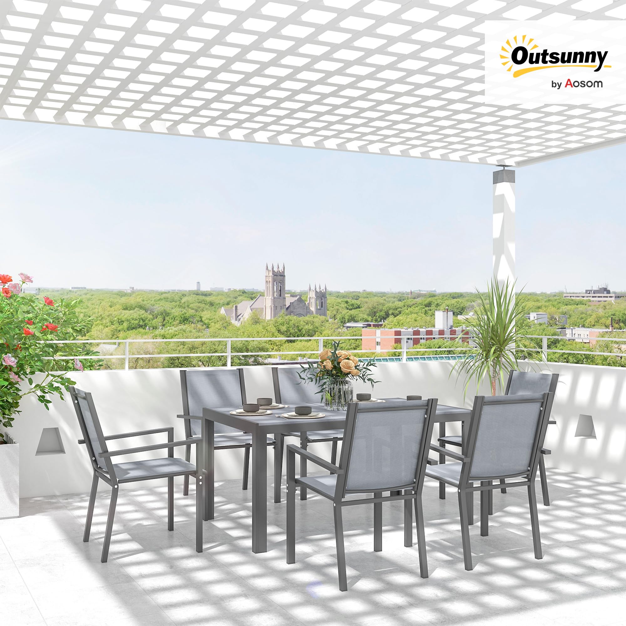 Outsunny Ensemble de Salle à Manger de Jardin pour 6 Personnes Gris