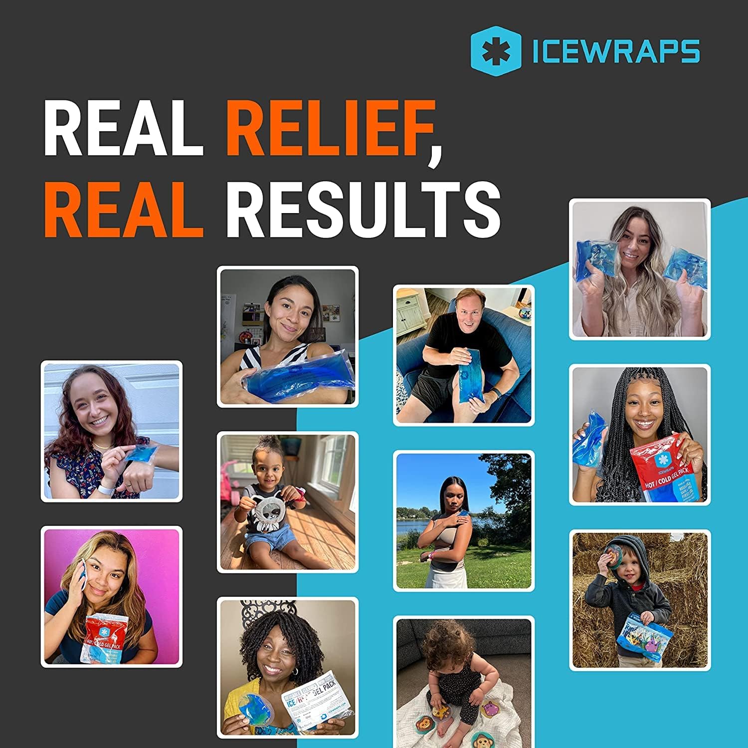 ICEWRAPS Hot & Cold Ice Packs, 3 x 5 in Soft Reusable Gel Packs for Injuries, Headaches, Joints, and Fever Relief, Puncture-Proof Material, 60 Pack, FSA-HSA Eligible