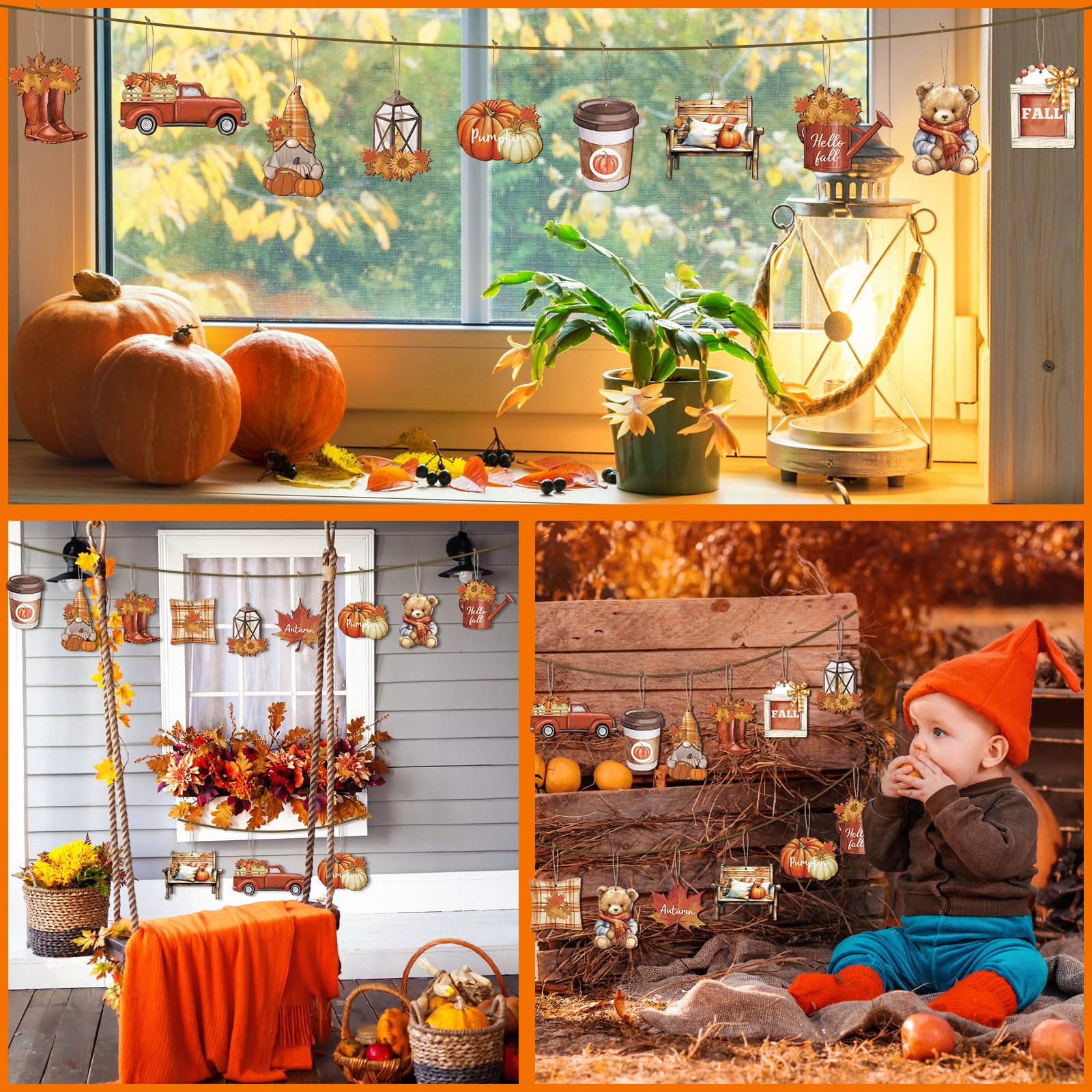 Huwena 36 Pcs Thanksgiving Wood Ornaments for Tree Maple Leaves Truck ...