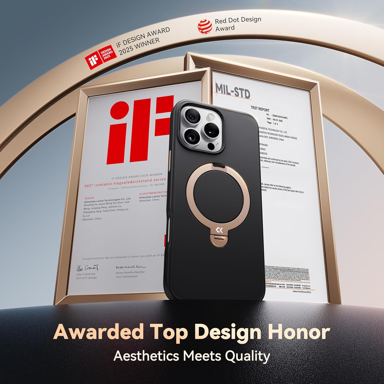 CASEKOO Midnight Black Designed for iPhone 16 Pro Case with Spin Magnetic Stand [16FT Military Protection] [Non-Slip Edge] [Fit for MagSafe] Shockproof for iPhone 16 Pro Case with Stand 6.3'' - Image 3