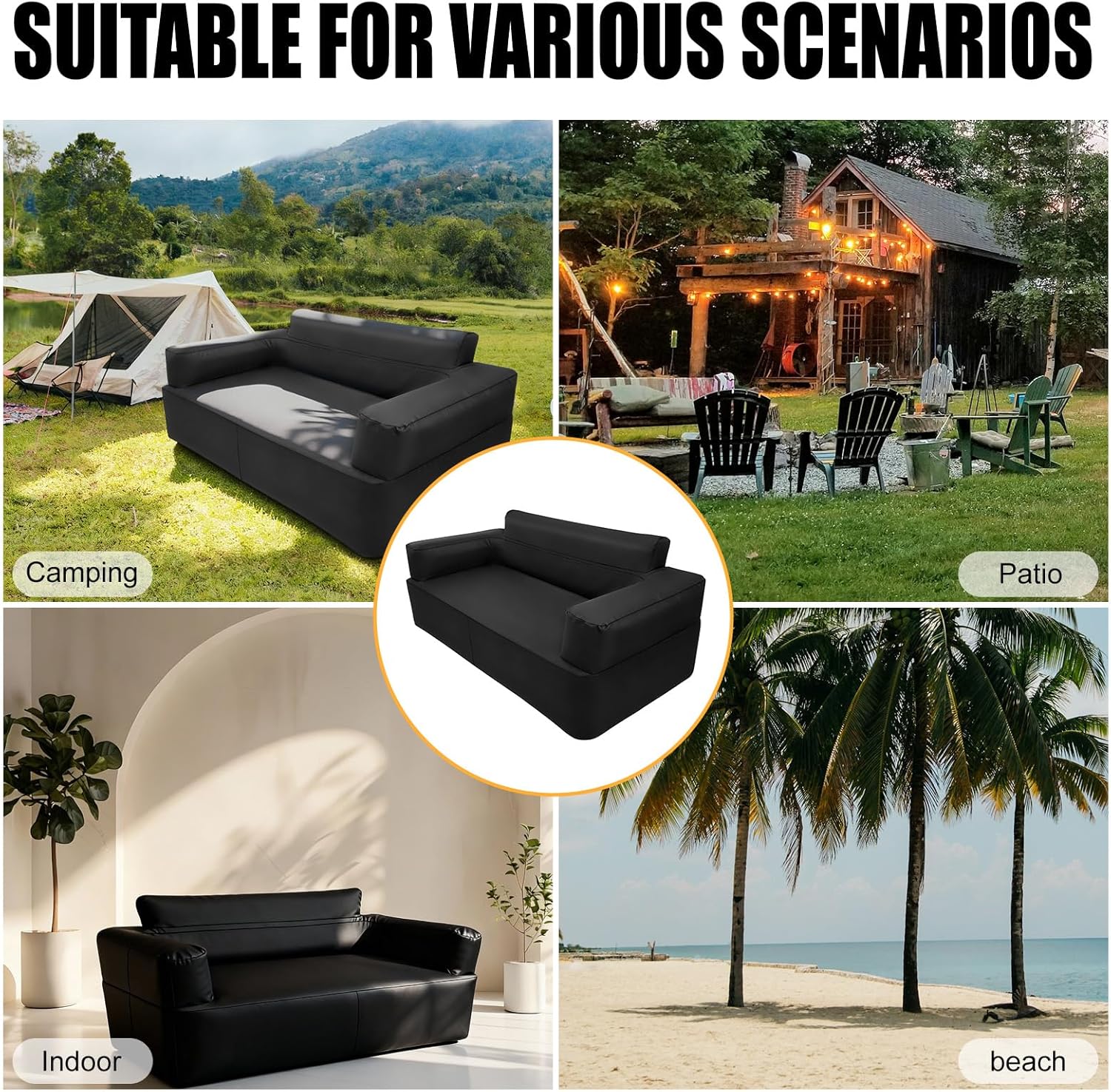 Inflatable Couch for Camping Portable Inflatable Sofa Durable Blow Up Couch with Built in Pump Slouch Couch Inflatable Furniture Air Sofa for Outdoor Glamping Backyard Home Use Travel Waterproof
