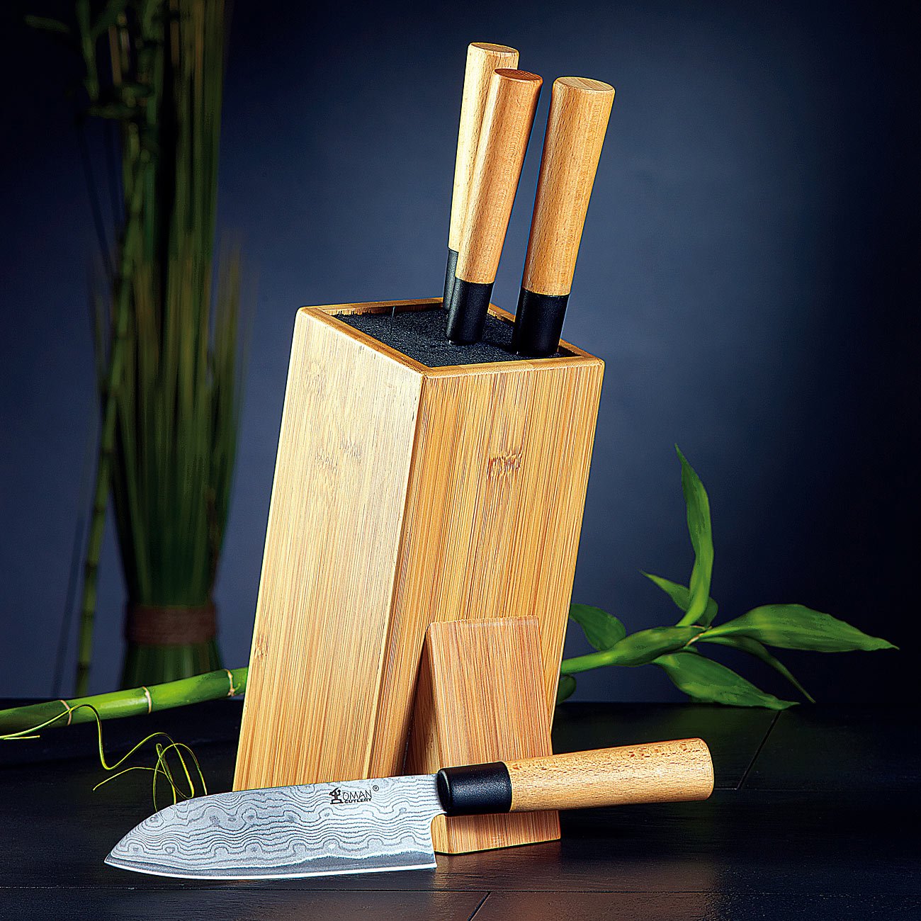 Aufbewahrung für Messer: 2er-Set Universal-Messerblöcke aus Holz mit Borsteneinsatz (Messer-Blöcke mit Bürsteneinsatz, Küchenmesser-Blöcke, Block)