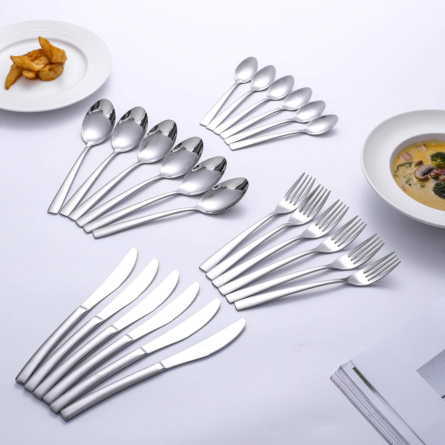 60% Off Discount Silverware Set, HOBO 24-Piece Stainless Steel Flatware Silverware Set with Premium Gift box, Include Knife/Fork/Spoon/Teaspoon Service for 6, Mirror Finish, Smooth Edge Exclusive Discount 80% Offer Silverware Set, HOBO 24-Piece Stainless Steel Flatware Silverware Set with Premium Gift box, Include Knife/Fork/Spoon/Teaspoon Service for 6, Mirror Finish, Smooth Edge