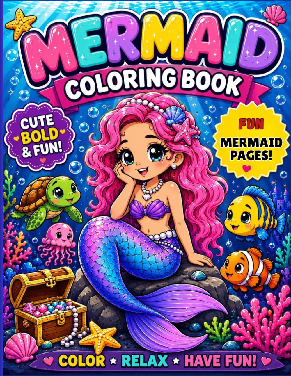 Mermaid Coloring Book: Fun Underwater Adventures with Easy and Relaxing Coloring Pages