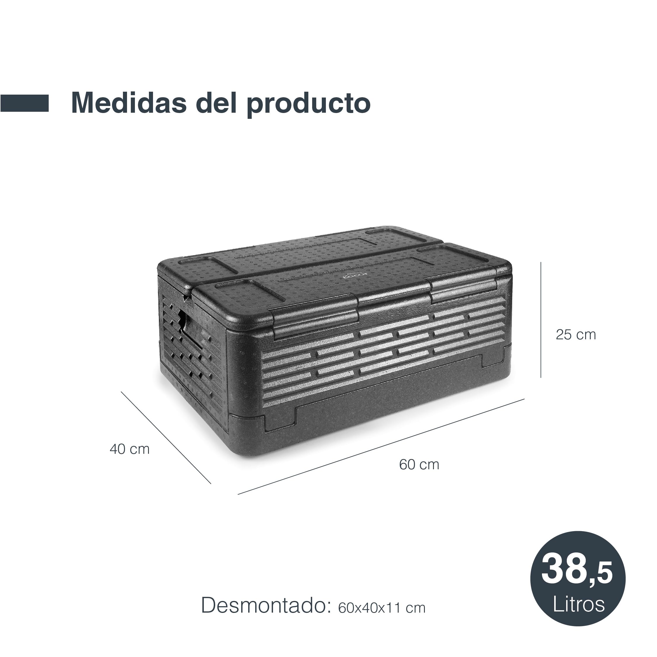 Lacor - 66066 - Caja Isotérmica Temple, Fabricada en EPP, GN 1/1, Mantiene los Alimentos Frios o Calientes, Ligera, Resistente y Aislante, Impermeable, Totalmente Plegable, 38,5L, Negro