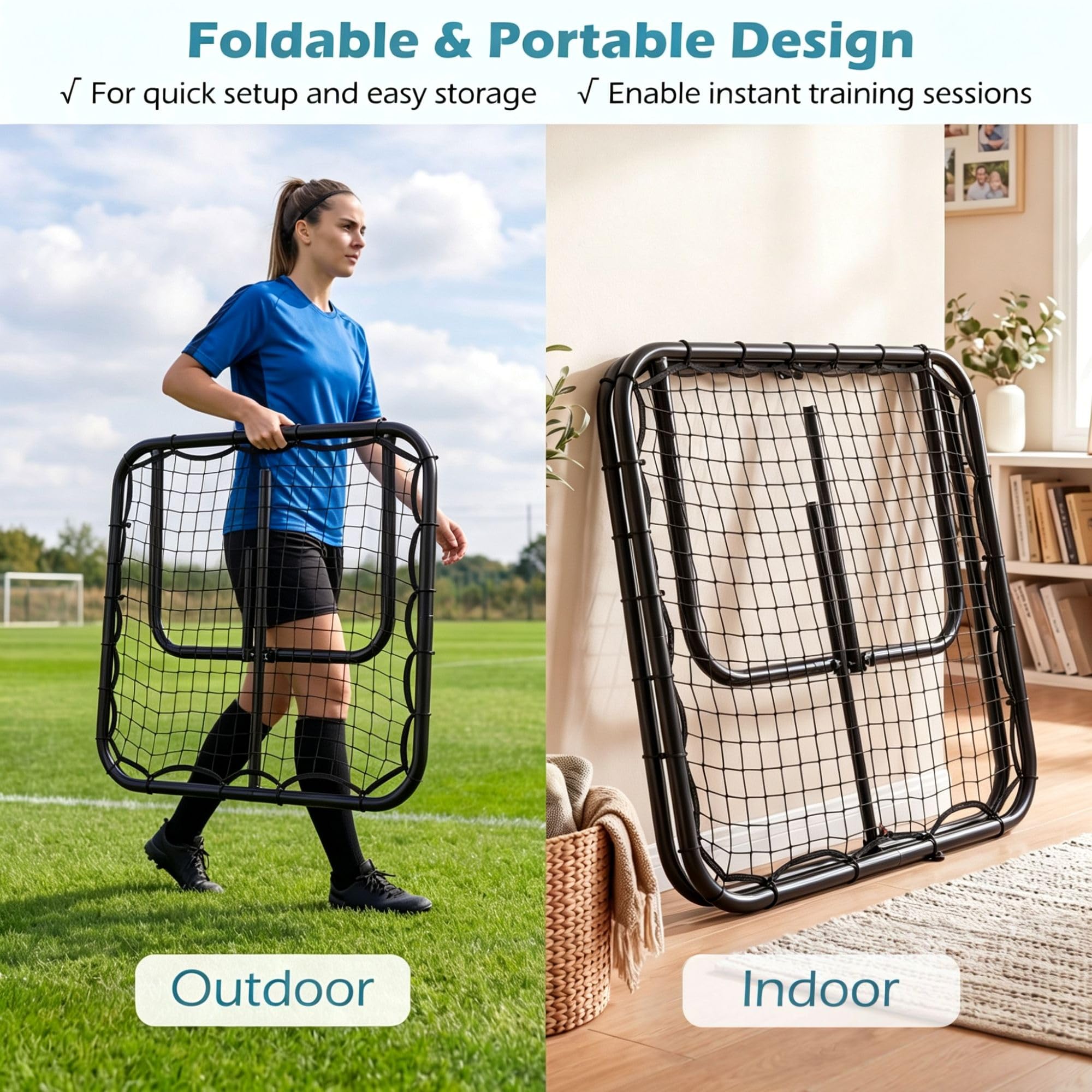 LIFEZEAL Porta da Calcio per Bambini, Porta da Calcio Pieghevole con Angolo Regolabile e Telaio in Metallo, Rete da Rimbalzo per Allenamento Pallavolo, Baseball e Tennis per Bambini 3+ Anni