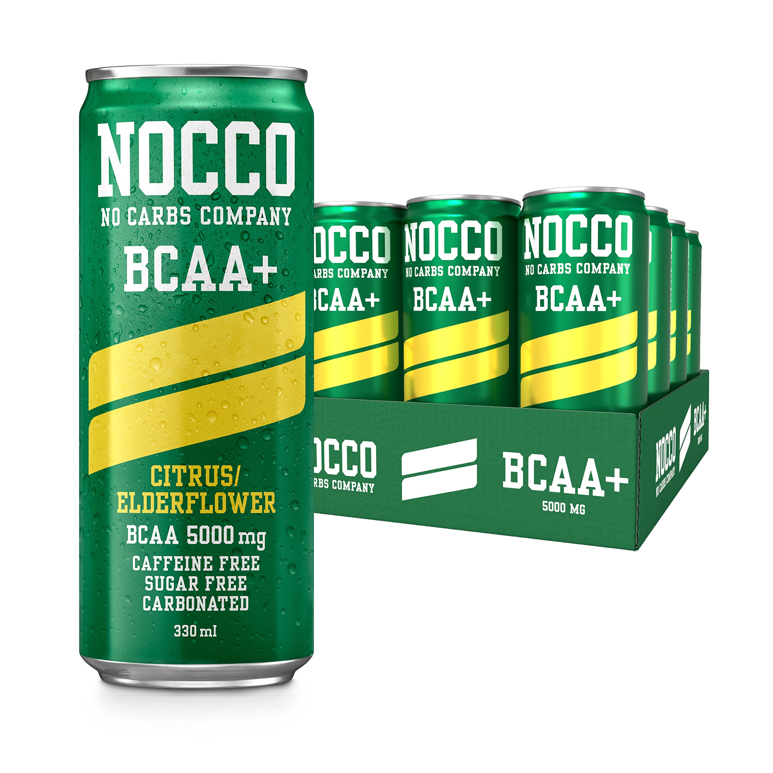 NOCCO Sugar Free Energy Drink – BCAA, Enriched with Amino Acids & Vitamins, Ideal for Pre Workout – 12 x 330ml (Citrus/Elderflower)
