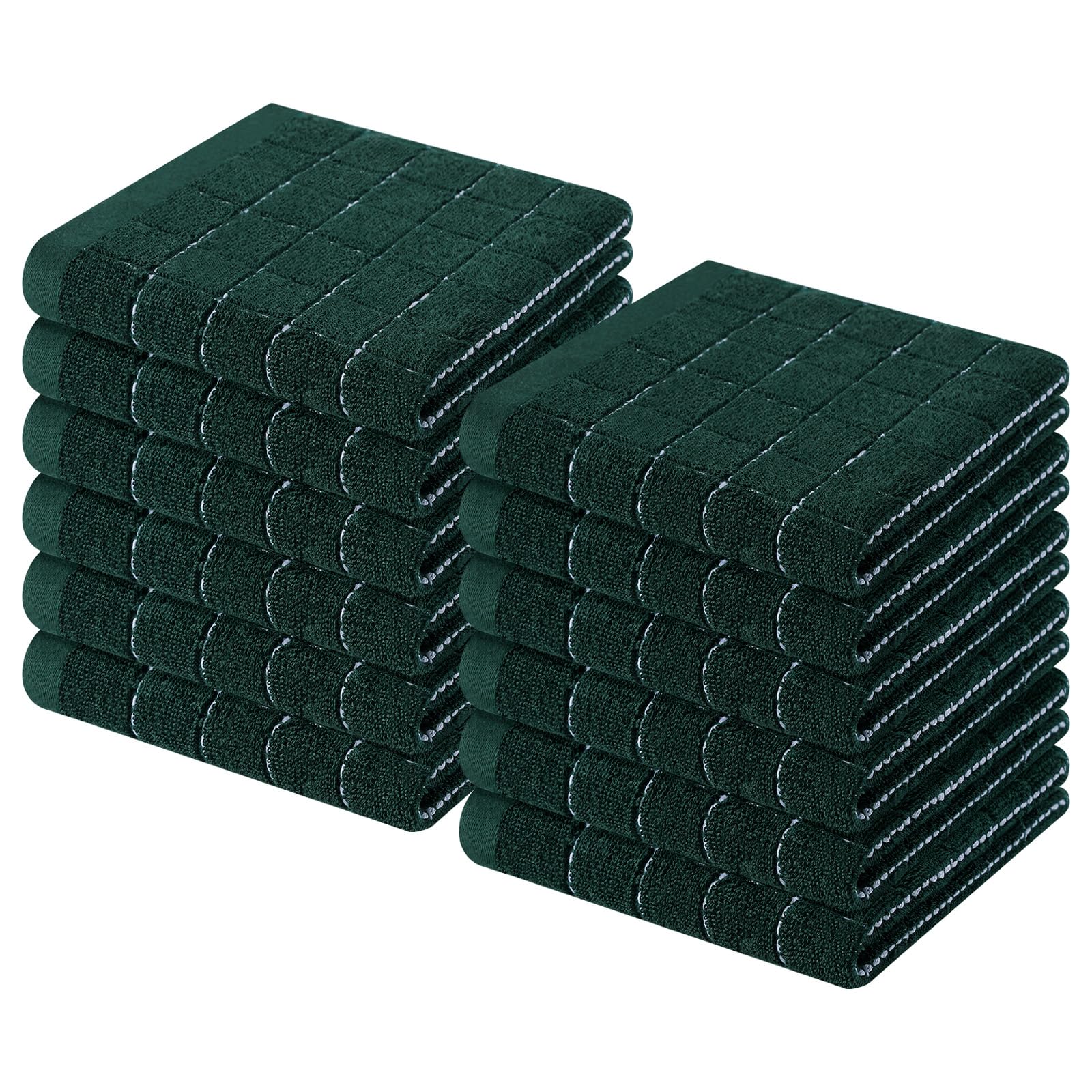 Homaxy 100% Cotton Terry Kitchen Dish Cloths, 12 Pack, Blackish Green | Ultra Soft and Absorbent, Suitable for Drying and Washing Dishes