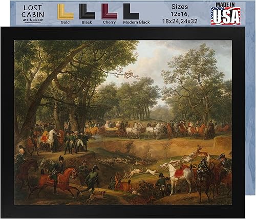 Lost Cabin Napoleon on a Hunt in the Forest of Compiegne de Carle Vernet  Impresión en marco plano negro  Reproducción de pintura de obra fina
