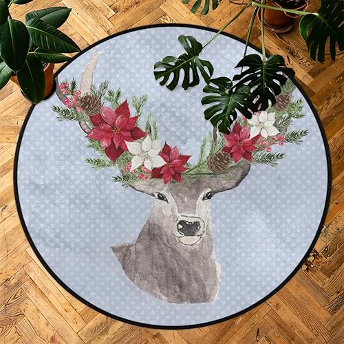 Miniatura 7 de Christmas Elk Xmas 07 Round Area Rug 3ft Machine Washable Circular Rugs for Dining Room Table Bedroom Playroom Throw Rugs for Dog Living Room Floor