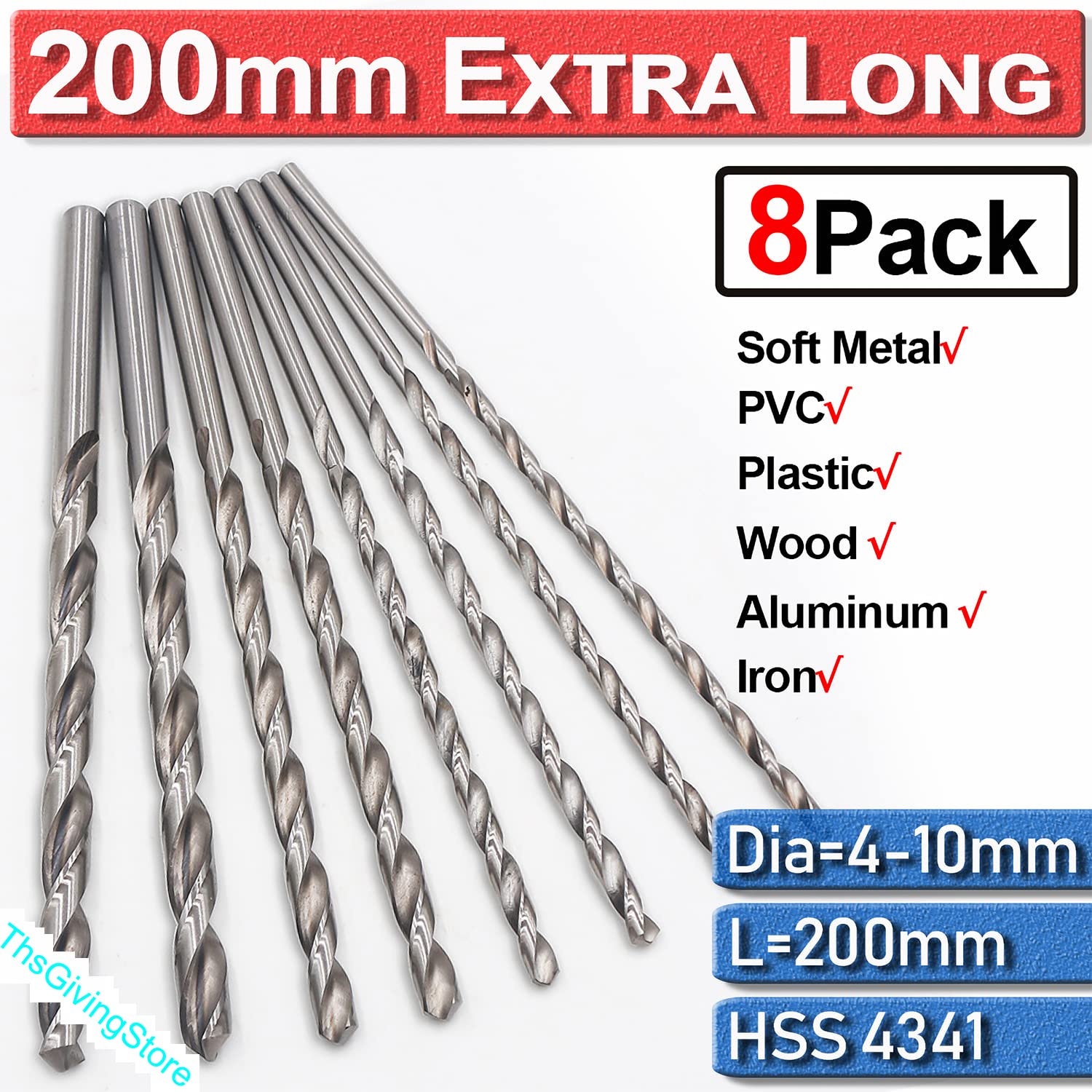 5 Extra Lange HSS-Bohrer 150 Mm – Schlangenbohrer-Set Für Holz, Metall, Kunststoff, Größen: 2, 3, 3.5, 4, 5 Mm