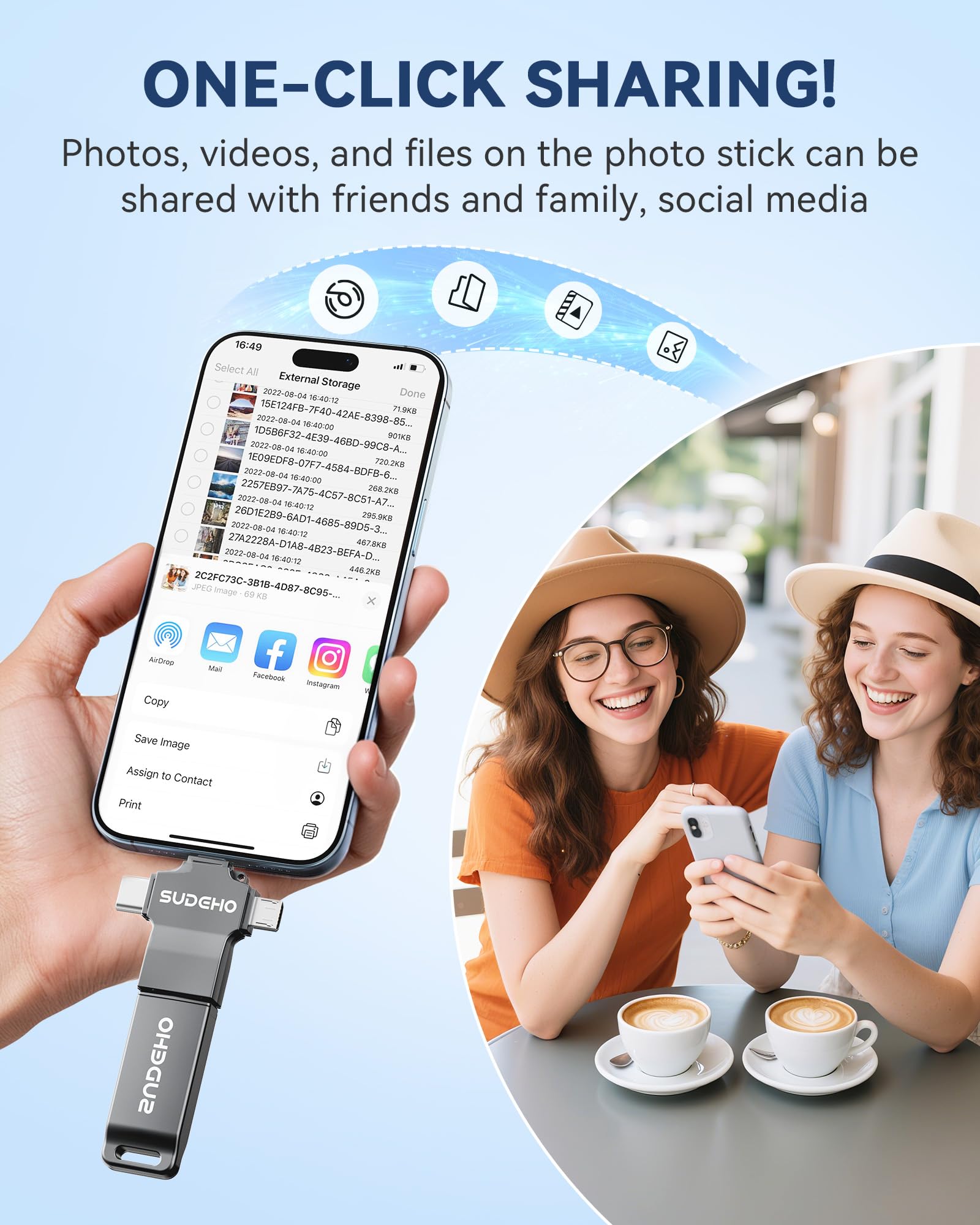 Chiavetta USB da 128 GB certificata MFi per iPhone, 4 in 1, memoria esterna per il backup di immagini, video, dati, chiavetta USB per iPhone/iPad/Android/PC (nero)