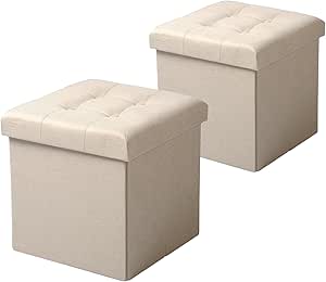 2 Pouf Pieghevoli WOLTU - Cassapanche Contenitore, Grigio Scuro, 43L, In Lino E MDF - Foto 11