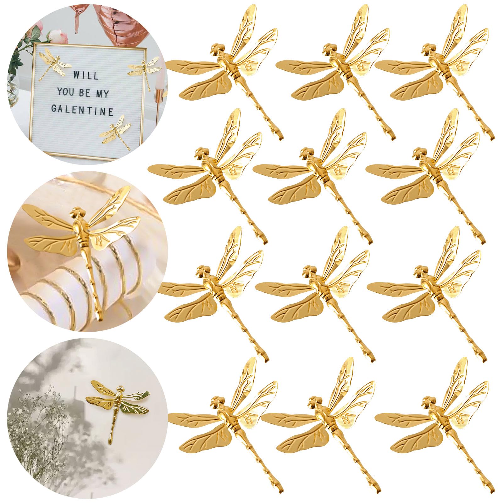 BYBOUS 12Pcs Gold Wall Decor, 3D Dragonfly with Removable Refrigerator Magnets Stickers Decor Birthday Party Decorations Kids Girls Baby Home Bedroom Bathroom Living Room
