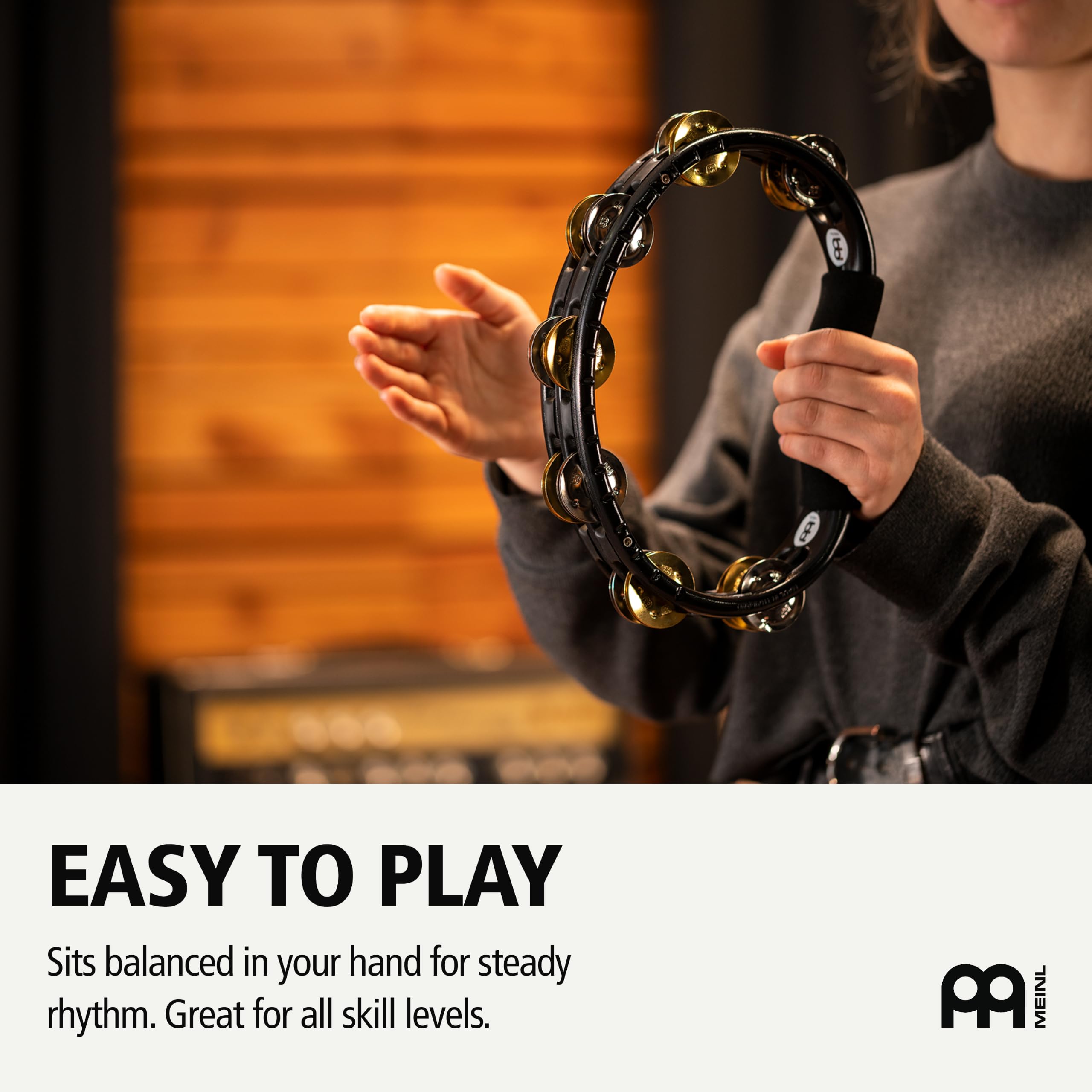 Meinl Hand Tambourine TMT1B-BK, Brass Jingles - Tamburyn