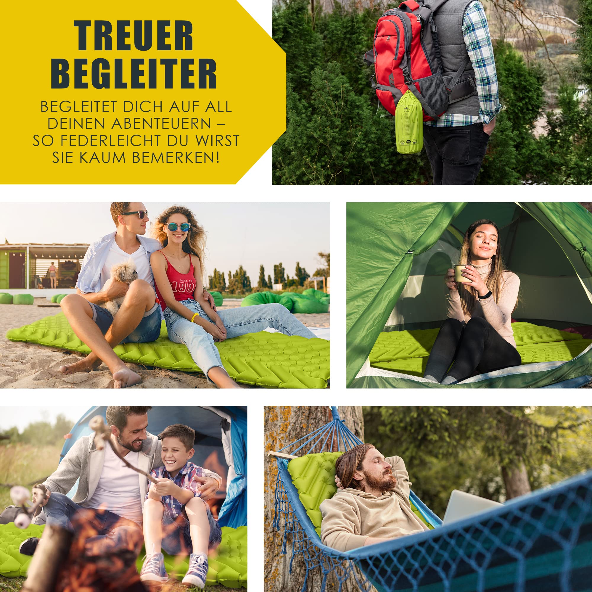 Isomatte Ultraleicht Outdoor Camping Matratze I 500g Isomatte Ultraleicht und extrem kompakt Schlafmatte I Erholsamer Schlaf beim Camping u. Outdoor - Grün