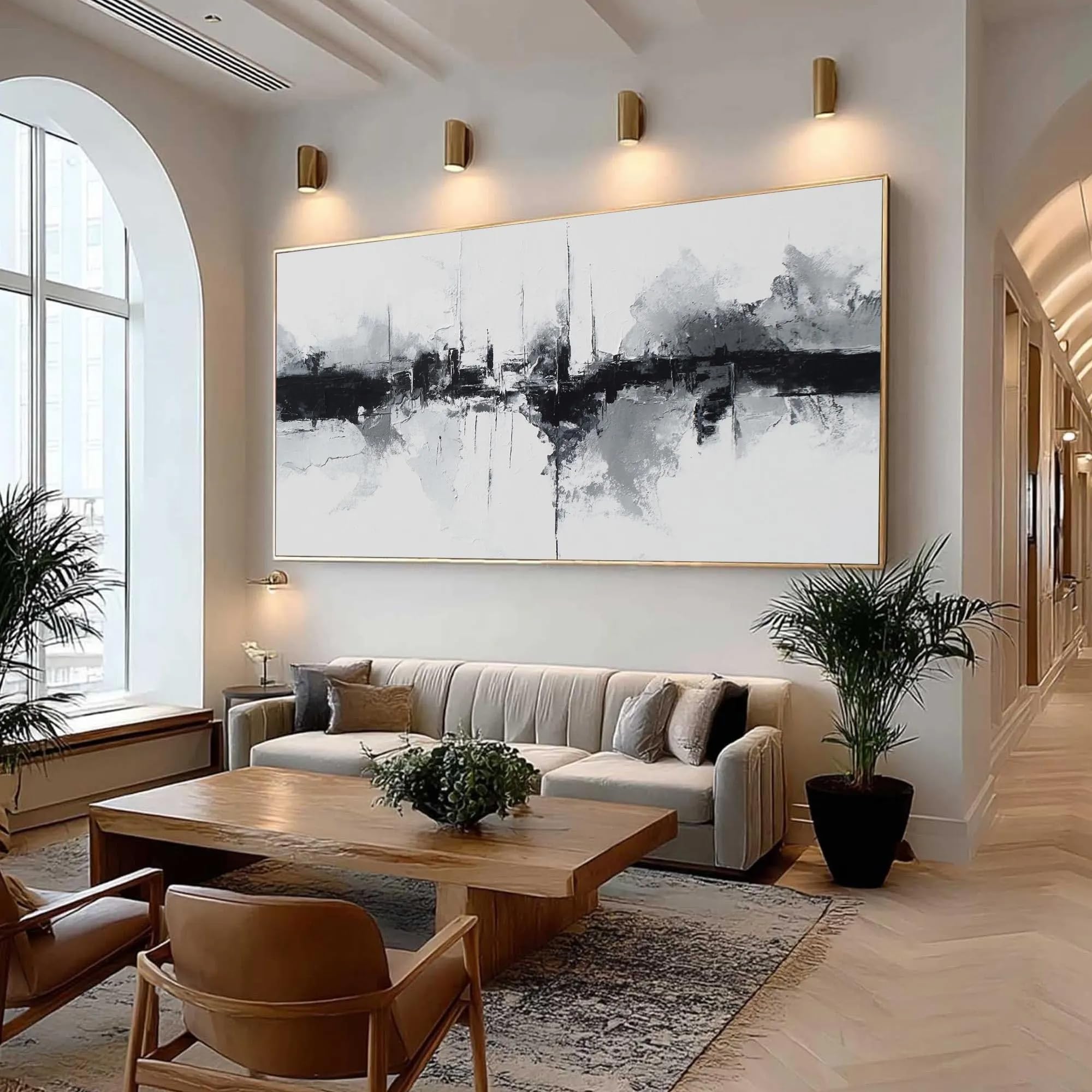 UUDEZO Cuadro abstracto en blanco y negro de gran tamaño para la decoración de la sala de estar (80x160cm (31x63in)