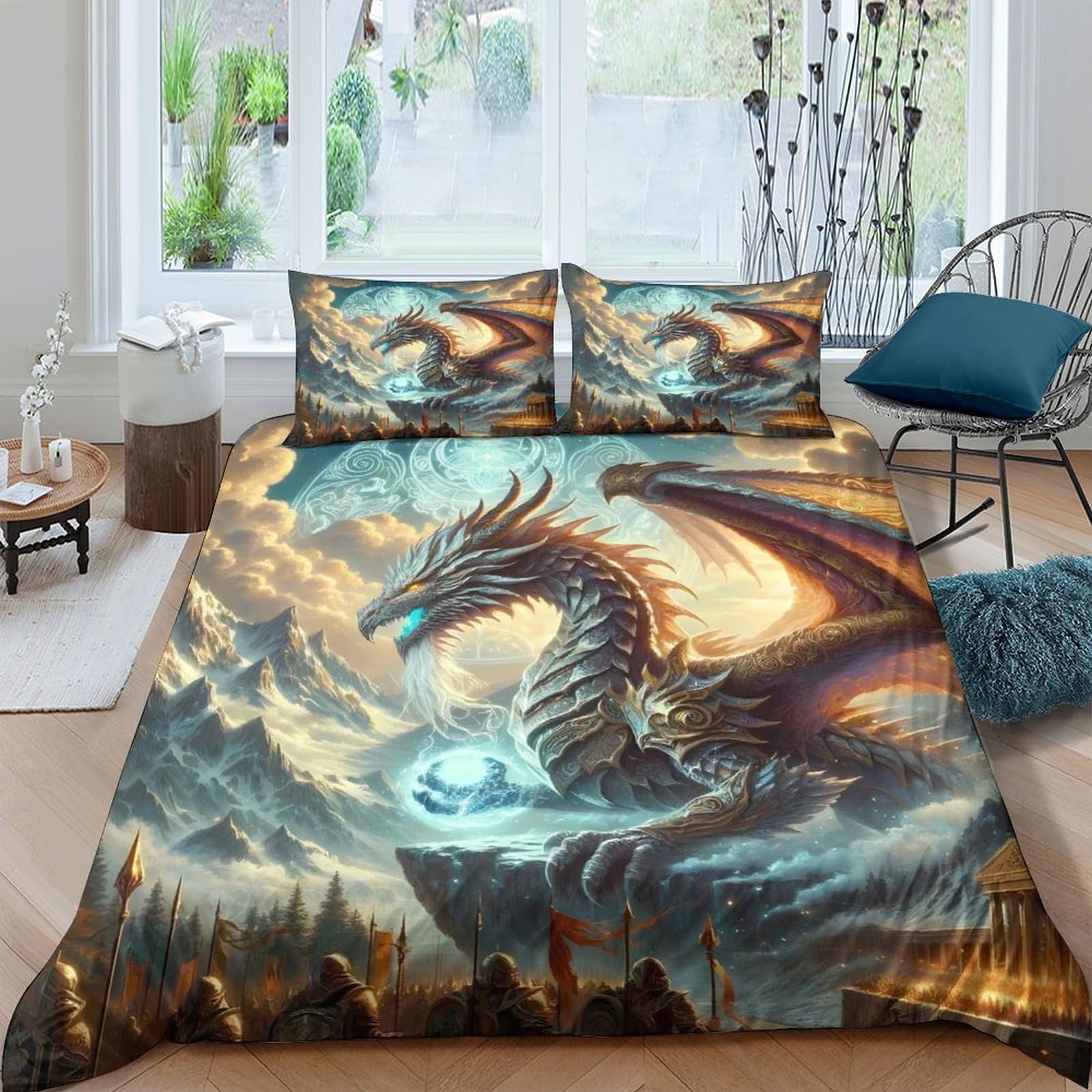 Ctjqhvkz Style-3 3D Printed Fantasy Dragon Fitted Sheet Microfiber Soft Breathable Fire Mountain Bed Cover For Bedroom Guest Room Decor Single（135X200cm）