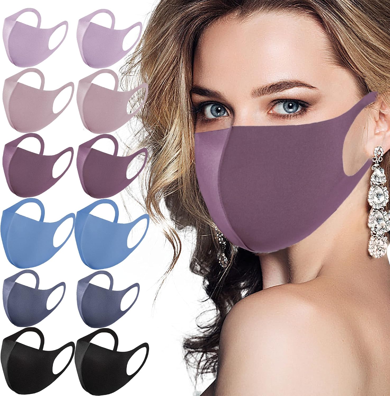 10pcs Cloth Face Masks Washable Reusable Breathable Mask Windproof 3D Soft Elastic Black Mask for Adult