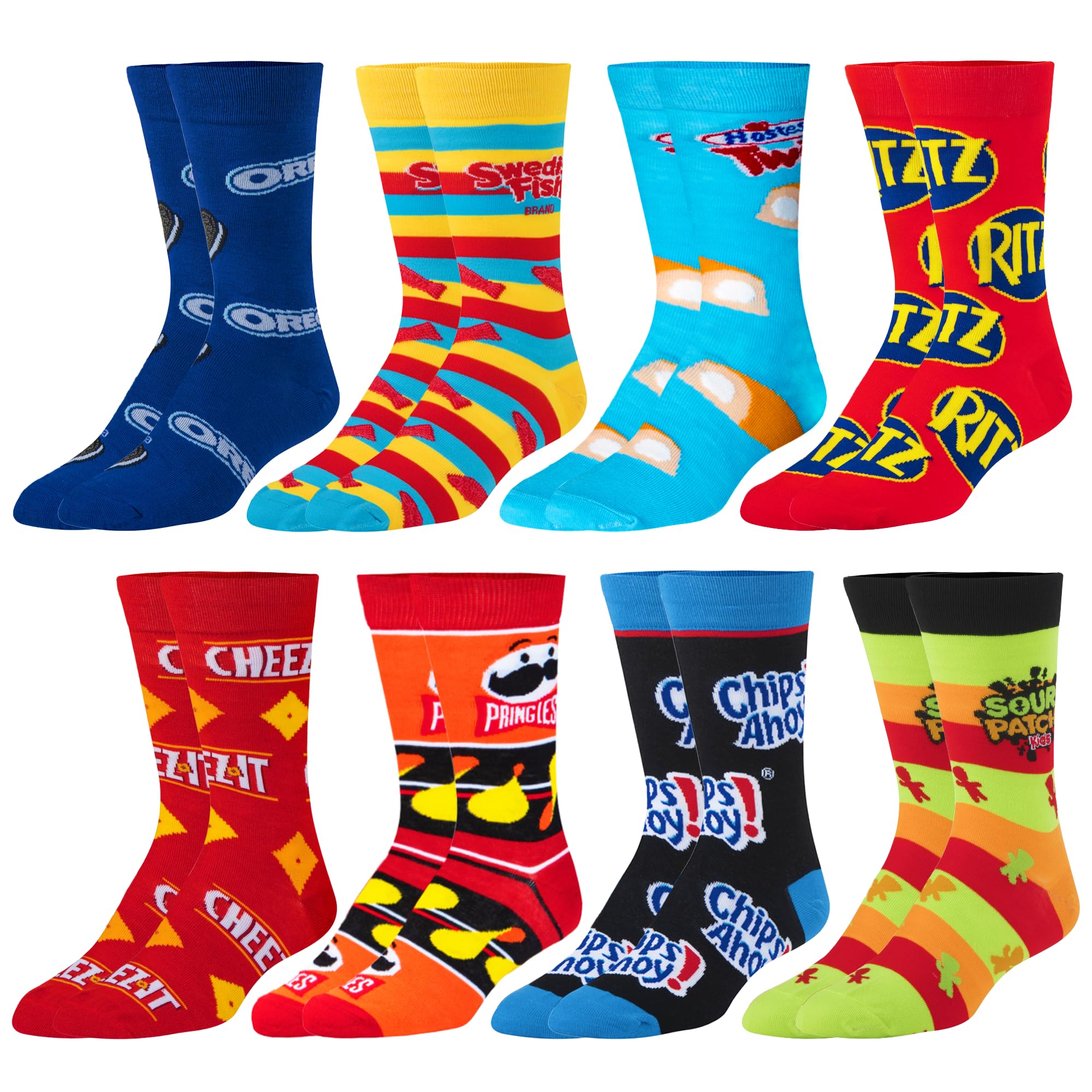 Crazy SocksSnack & Junk Food Themes, Fun Silly Novelty Crew, Large, Fun 8 Pack