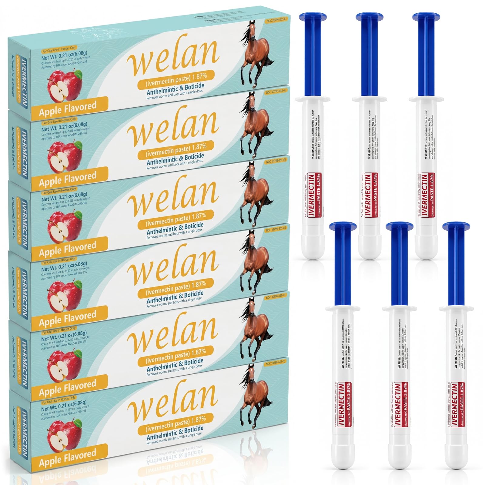 Lot de 6 gels pour chevaux 1,87 % goût pomme pour chevaux jusqu'à 567 kg - Gel simple pour tous les âges