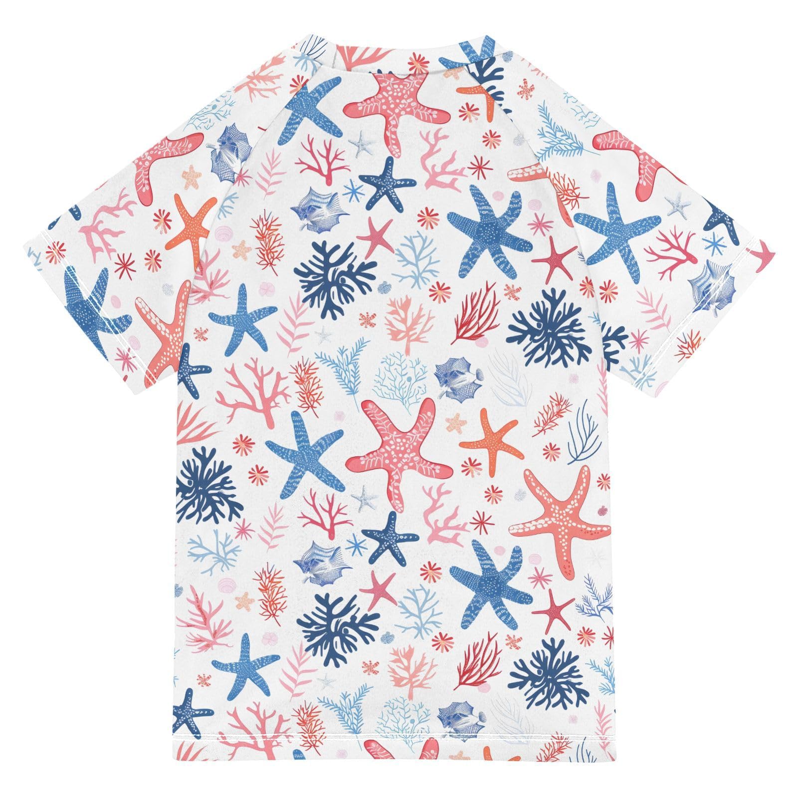 ALAZA Boys Swim Shirt Short Sleeve Rash Guard for Boys Girls UPF 50+ Coral Starfish 9-10T