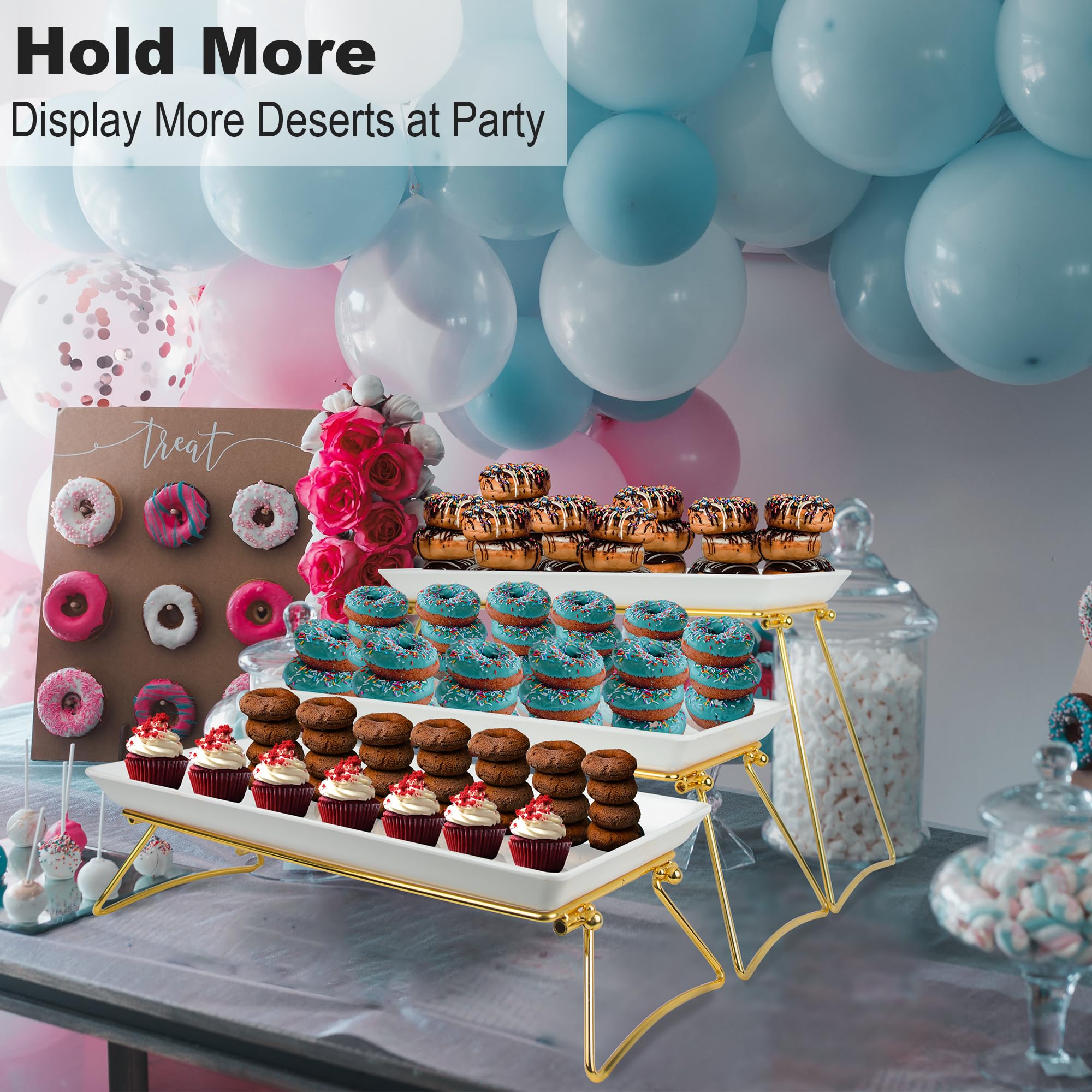 Czlizdyt Set di vassoi extra large a 3 ripiani, 61 x 56 x 24,6 cm, per cupcake, frutta, biscotti, dessert, piatti da portata in melamina, vassoi per cibo per feste a buffet, intrattenimento, bianco e