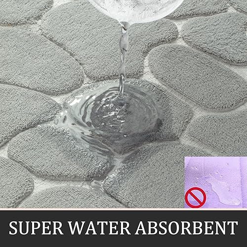 Miniatura 4 de YIHOUSE Juego de 2 tapetes de baño de espuma viscoelástica, color gris claro, antideslizantes, absorbentes de agua, lavables, para fregadero,