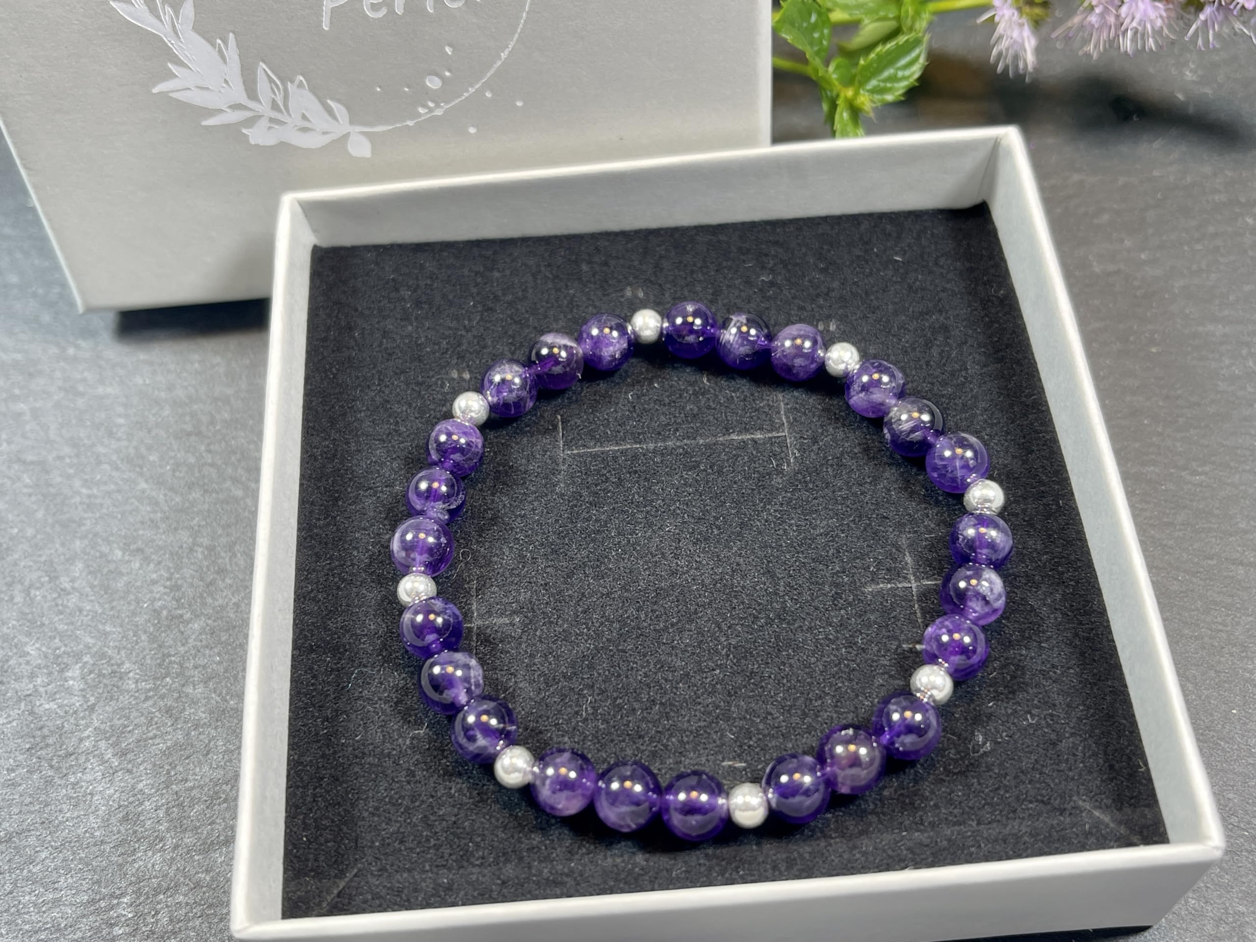 Amethyst Armband Perlen echt 6mm mit Edelstahlperlen 4mm Silber Gold Roségold oder Ionisiert - Handmade Perlenarmband Wahre Liebe Inspiration Energie Spiritueller Schmuck Unisex