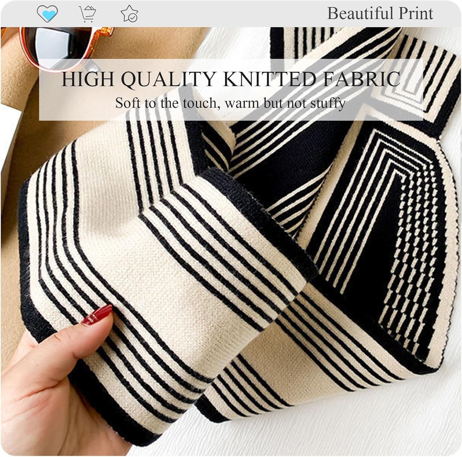 Winter Skinny Knitted Scarf Women Easy Pull-Through Stripe Houndstooth Animal Print Knitted Neckerchief Collar Scarf - Image 3