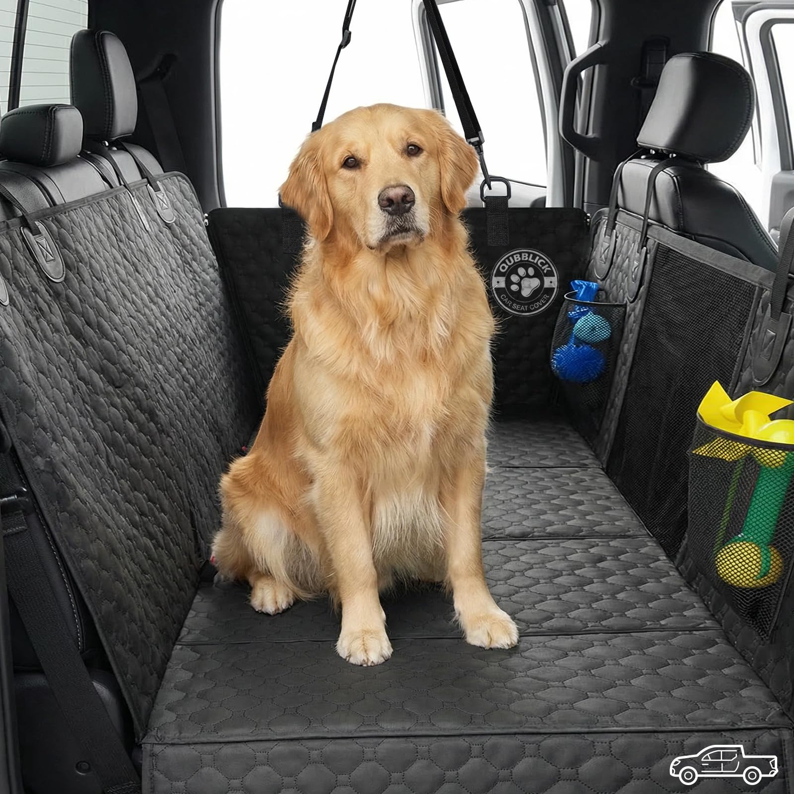 QUIBBLICK Back Seat Extender for Dogs, PU Leather Hard Bottom Truck Dog Seat Cover for Back Seat, Waterproof Pet Hammock Bed for Car with Side Flap, High Barrier Truck Pet Back Seat Covers - image 2