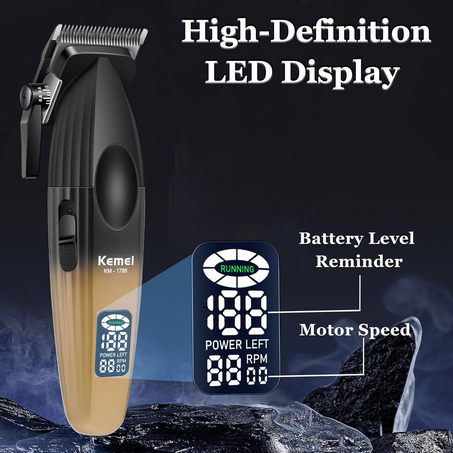 KEMEI 1788 Professional Hair Clippers for Men, Cordless Barber Clipper with LED Display, 9000 RPM Clippers for Hair Cutting with 2500 mAh Battery - Image 4