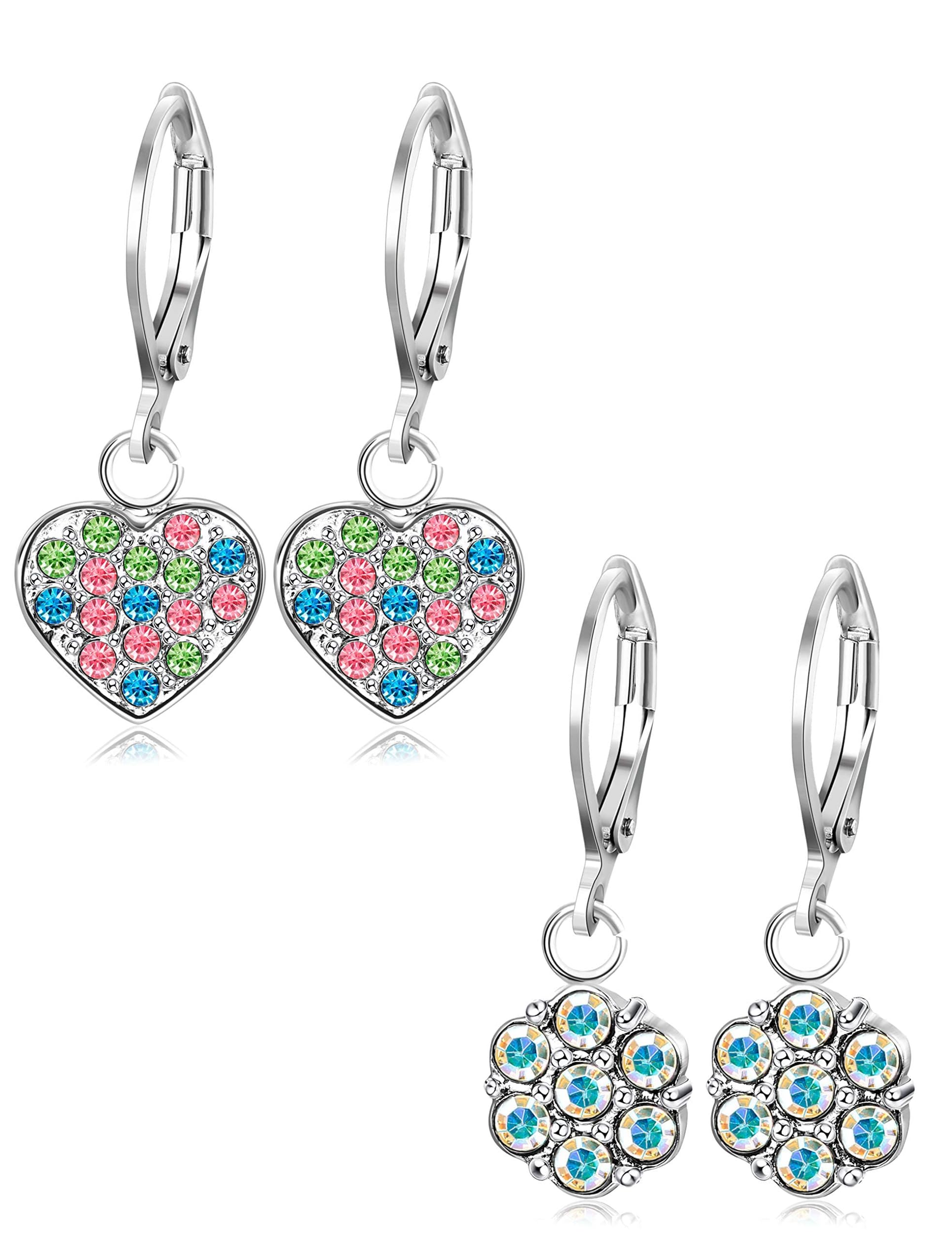 CASSIECA2 pares de pendientes de acero inoxidable con cierre de palanca para mujer, pendientes colgantes con forma de corazón, juego de pendientes dulces