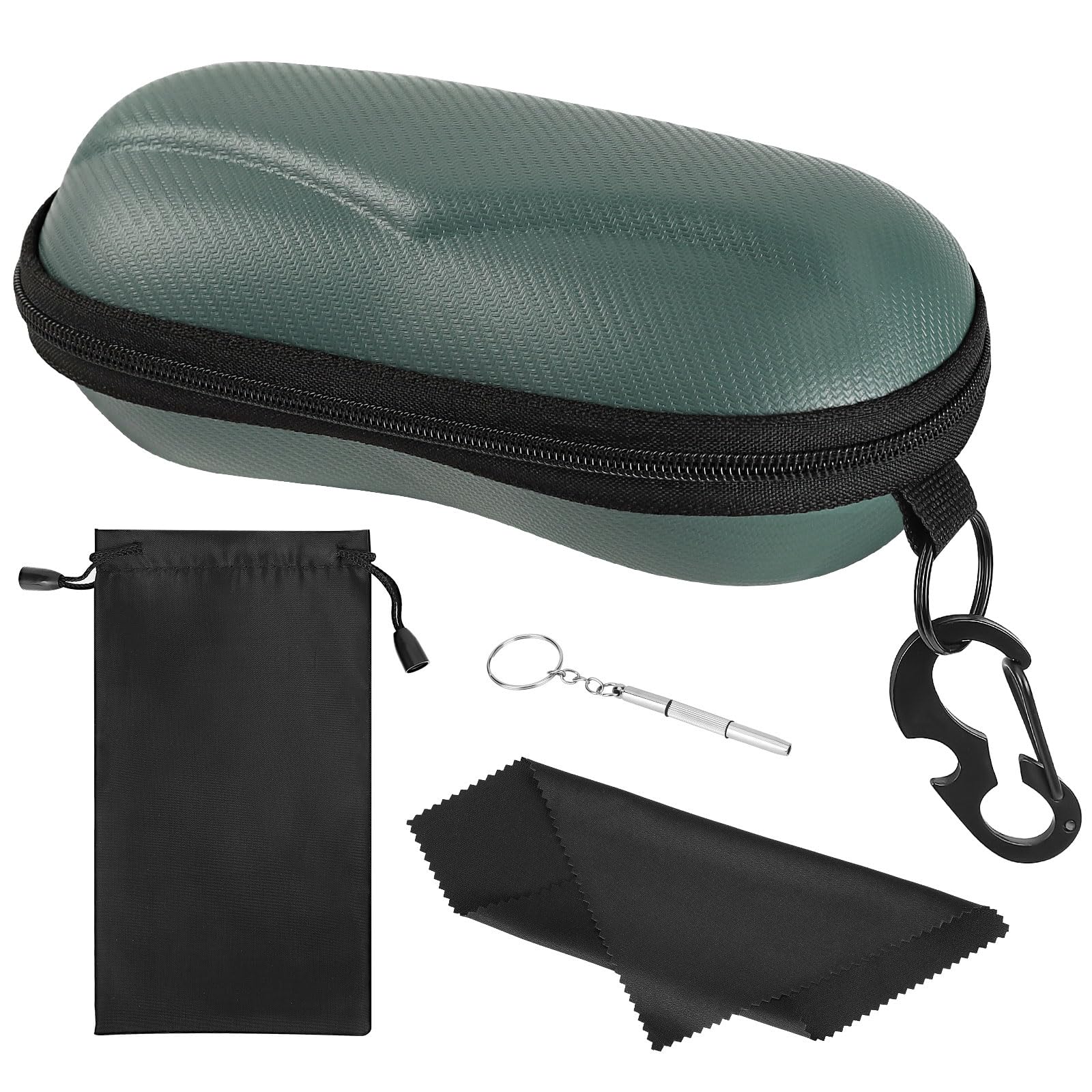 Moko Unisex Green Eva Semi Hard Shell Sunglasses Case, Anti-Scratch Protective Eyeglasses Storage Case Eyewear Holder With Metal Hanging Hook Mini Screwdriver For Men Women,