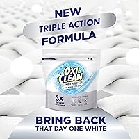 Vista 2 de OxiClean Triple Action White Revive Blanqueador de ropa en polvo y removedor de manchas, usar con detergente, blanquea y abrillanta la ropa, elimina