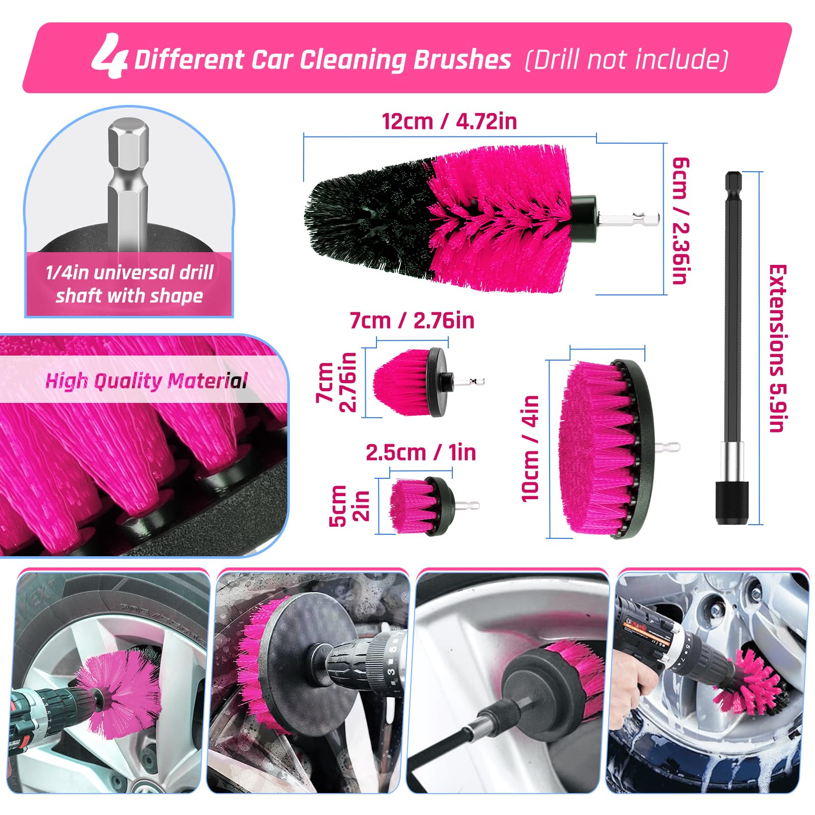 Kit di Pulizia per Interni dell'auto, 55 Pezzi, Rosa, con aspirapolvere Portatile ad Alta Potenza, Kit di Lavaggio Auto con Set di pennelli per Dettagli, Kit di Dettagli Interni Auto, Accessori per