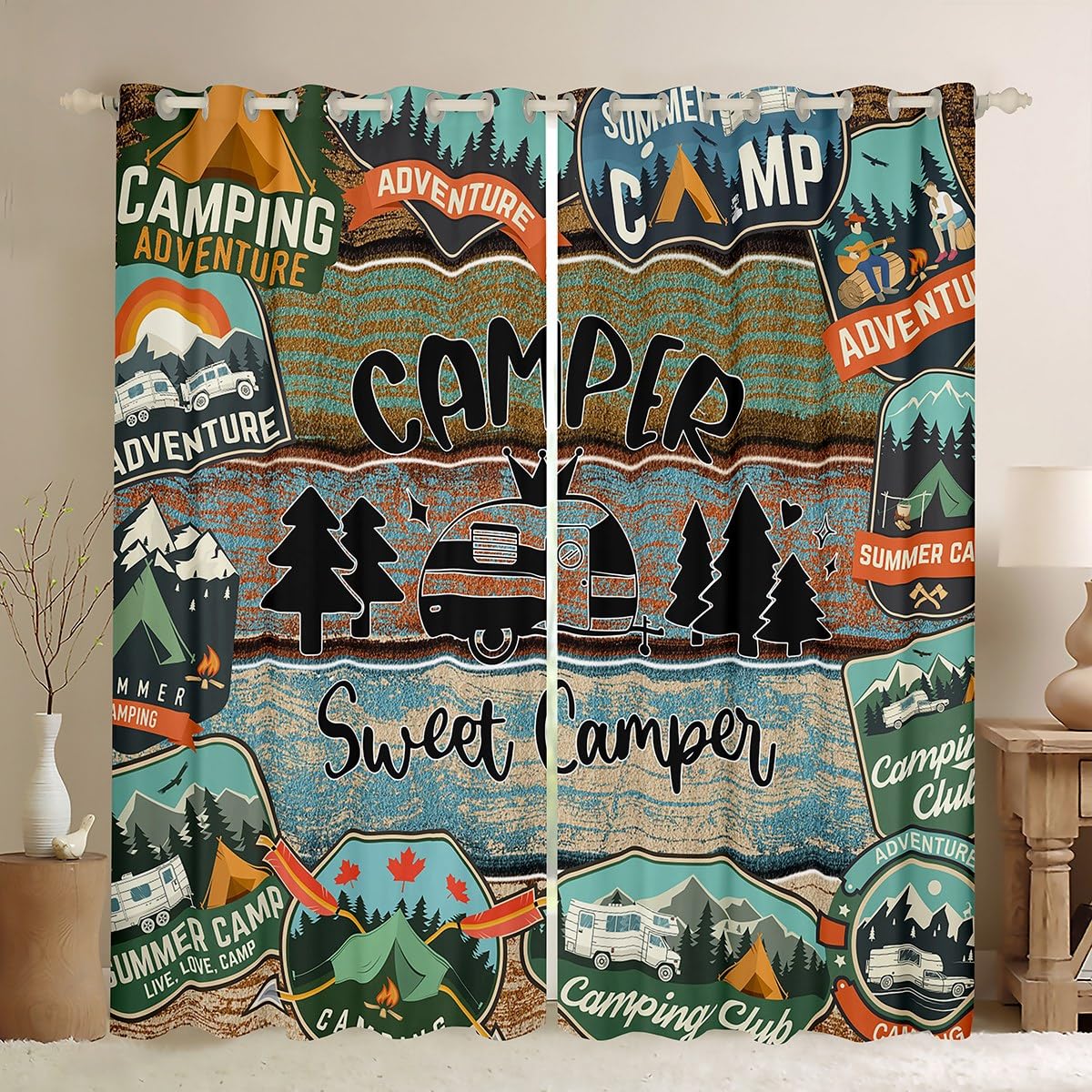 Rideaux de fenêtre camping rustique en bois rideaux chambre enfant et adulte Manfei