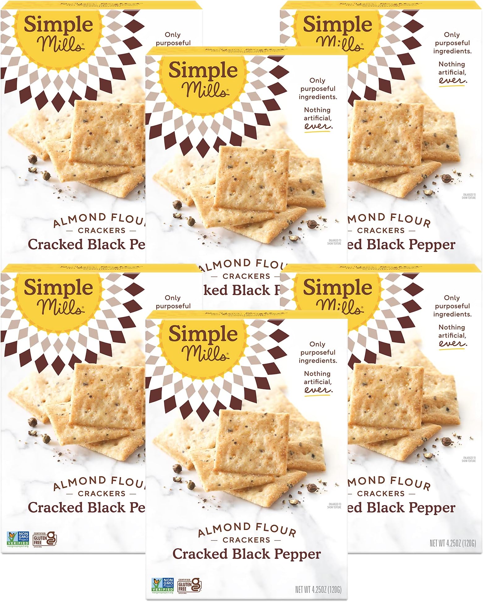 Almond Flour Crackers Black Cracked Pepper Gluten Flax Seed 4.25 oz Pack of 6