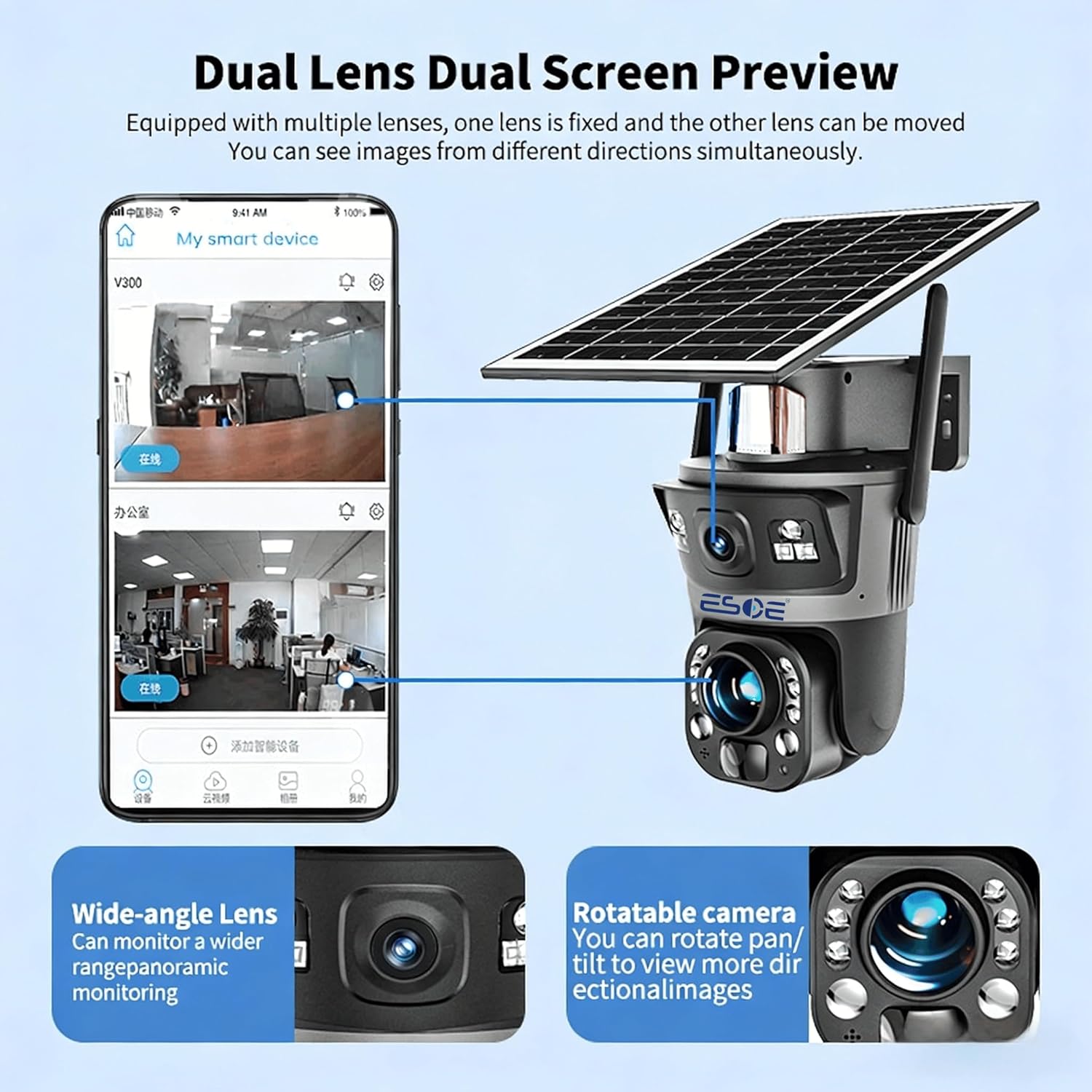 Ubox Dual-Lens 36X Optical Zoom Solar Security Camera, 6MP WIFI/4G Outdoor PTZ Camera with AI Human Detection, Two-Way Audio, Color Night Vision, Cloud & TF Card Storage (WiFi)
