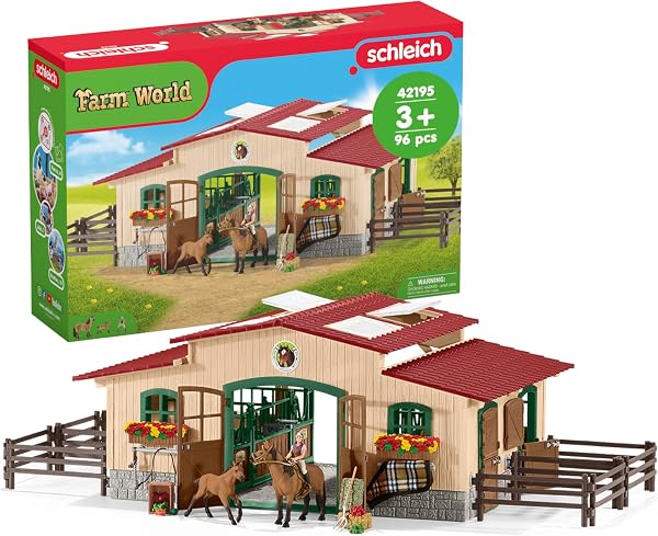 Schleich Farm World Stable with Horses and Accessories 48-Piece Educational Playset for Kids Ages 3-8