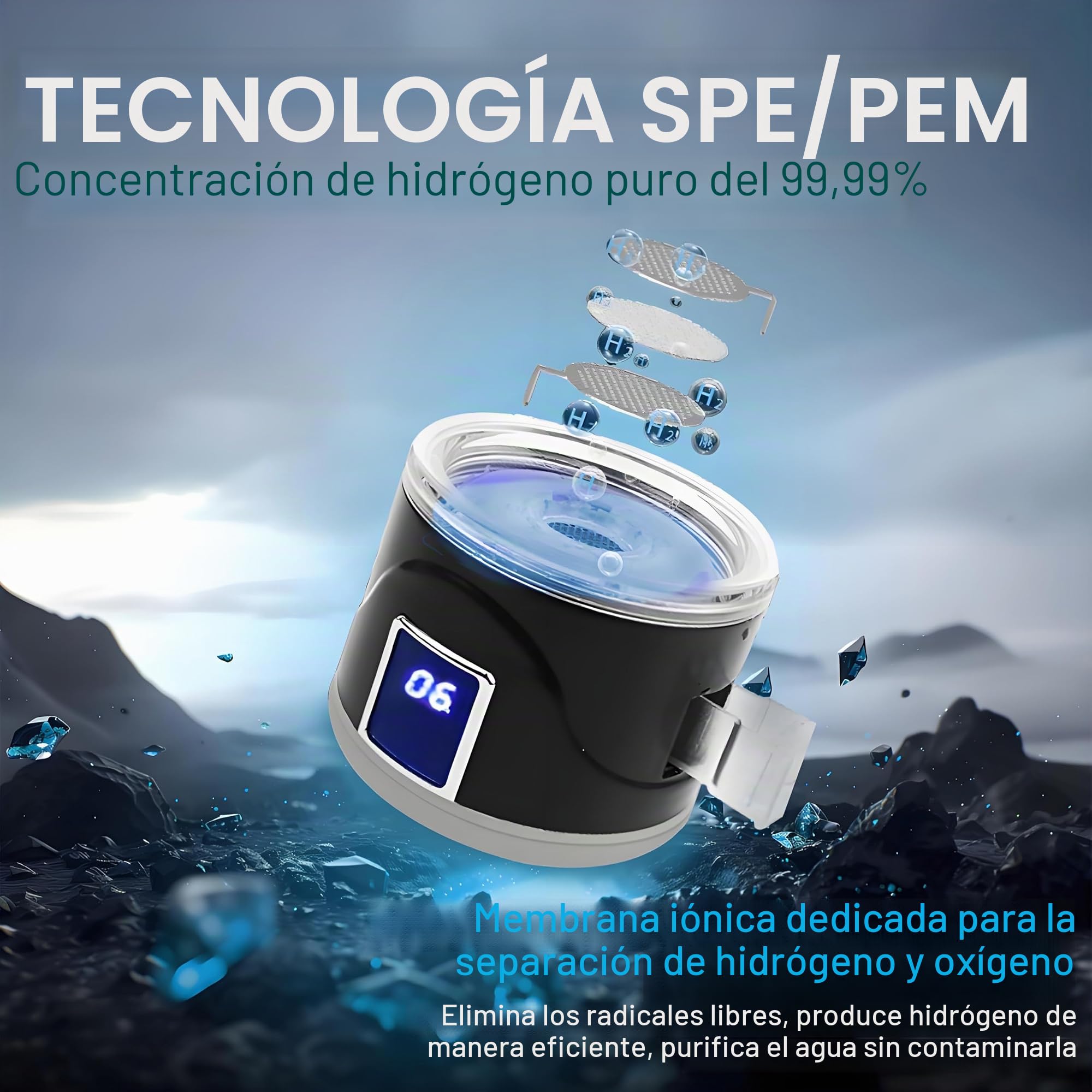 Botella de agua de hidrógeno, 1 L, con tecnología SPE y PEM, 10 min, electrólisis 1 L, USB, generador de agua, para viajes y deportes