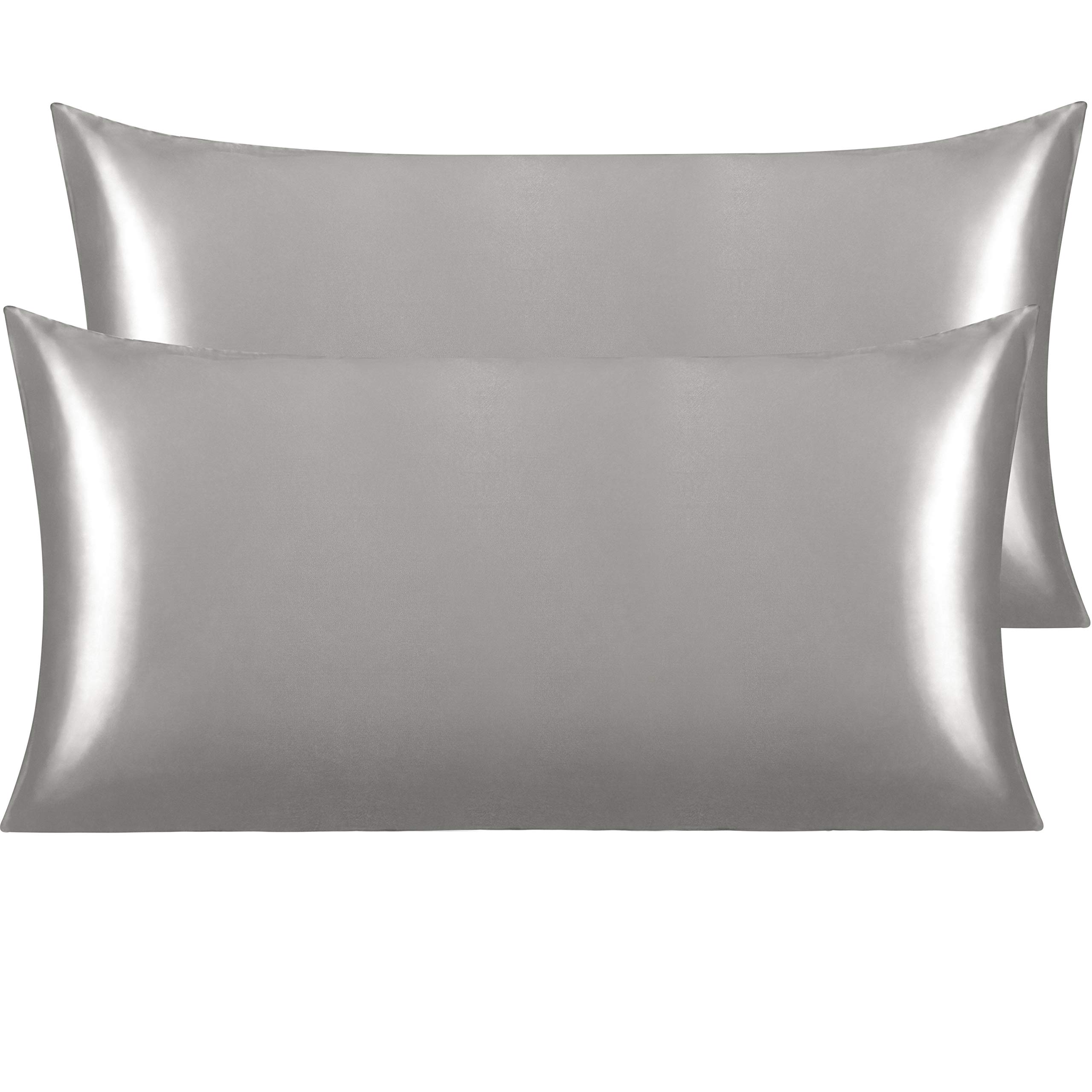 NTBAY Silk Satin Pillowcases - Funda de Almohada de satén para Cabello y Piel, 2 Unidades con Cierre de Envoltura, 50 x 90 cm, Gris Oscuro OEKO-TEX STANDARD 100