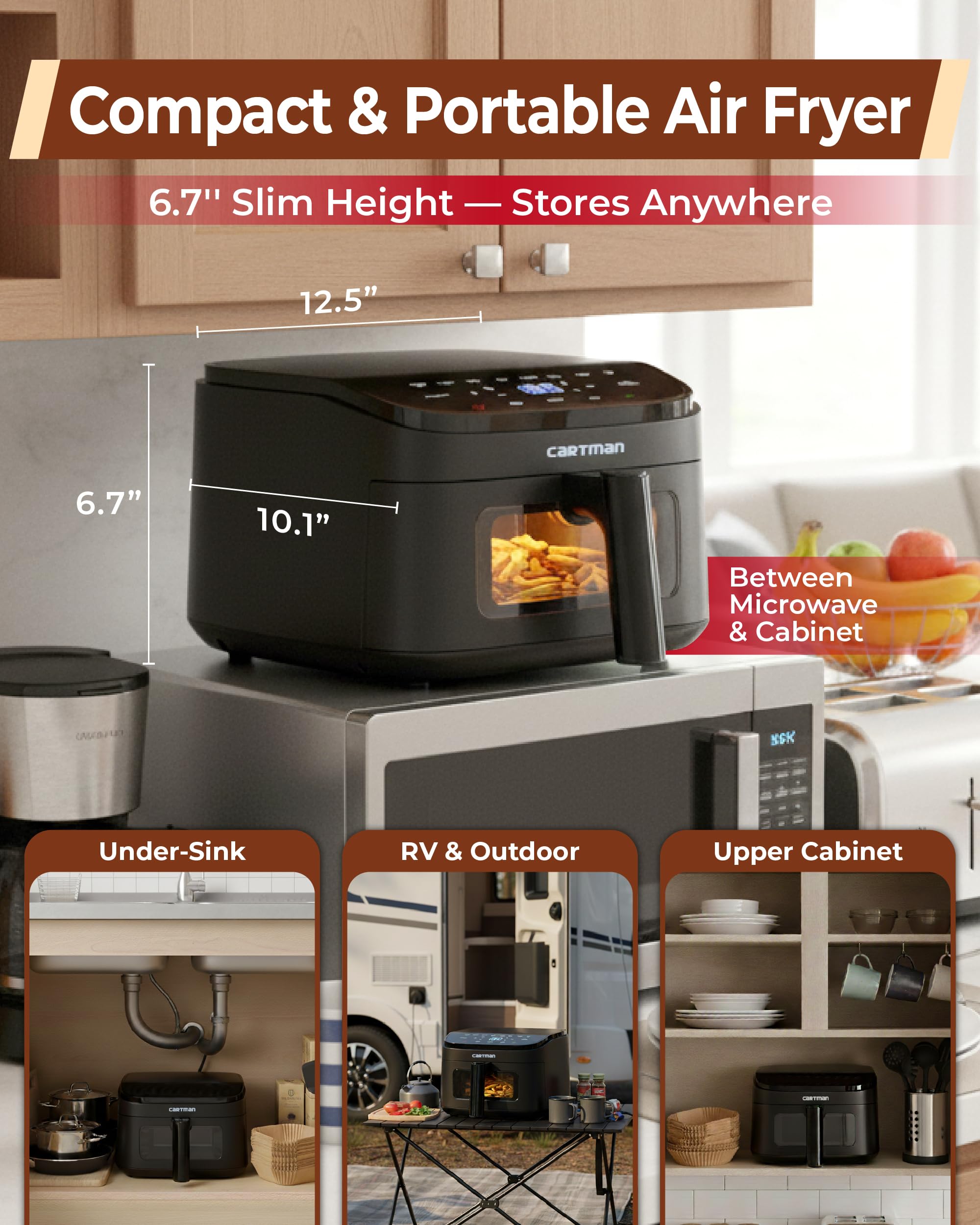 Cartman 4QT Compact Air Fryer, Ultra-Flat 6.7
